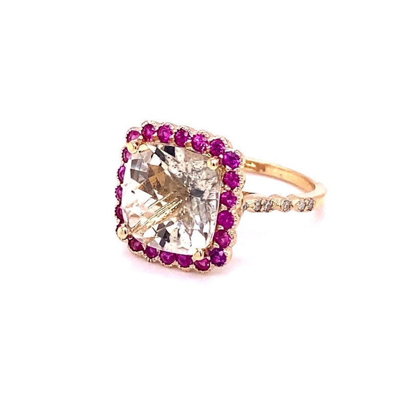 5.35 Ct Citrine, Sapphire, Diamond 14 Karat Yellow Gold Ring