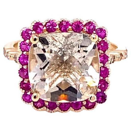 5.35 Ct Citrine, Sapphire, Diamond 14 Karat Yellow Gold Ring