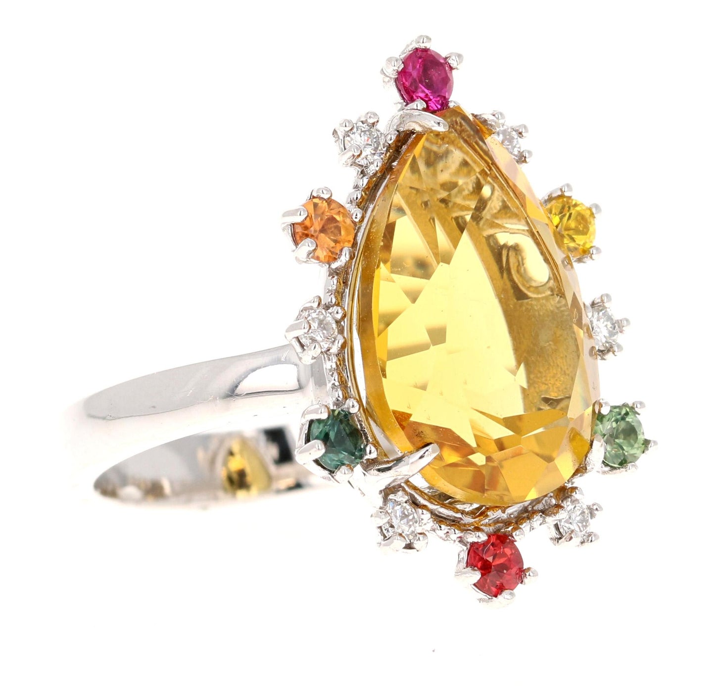 12.25 Carat Pear Cut Citrine Sapphire Diamond Yellow Gold Cocktail Ring