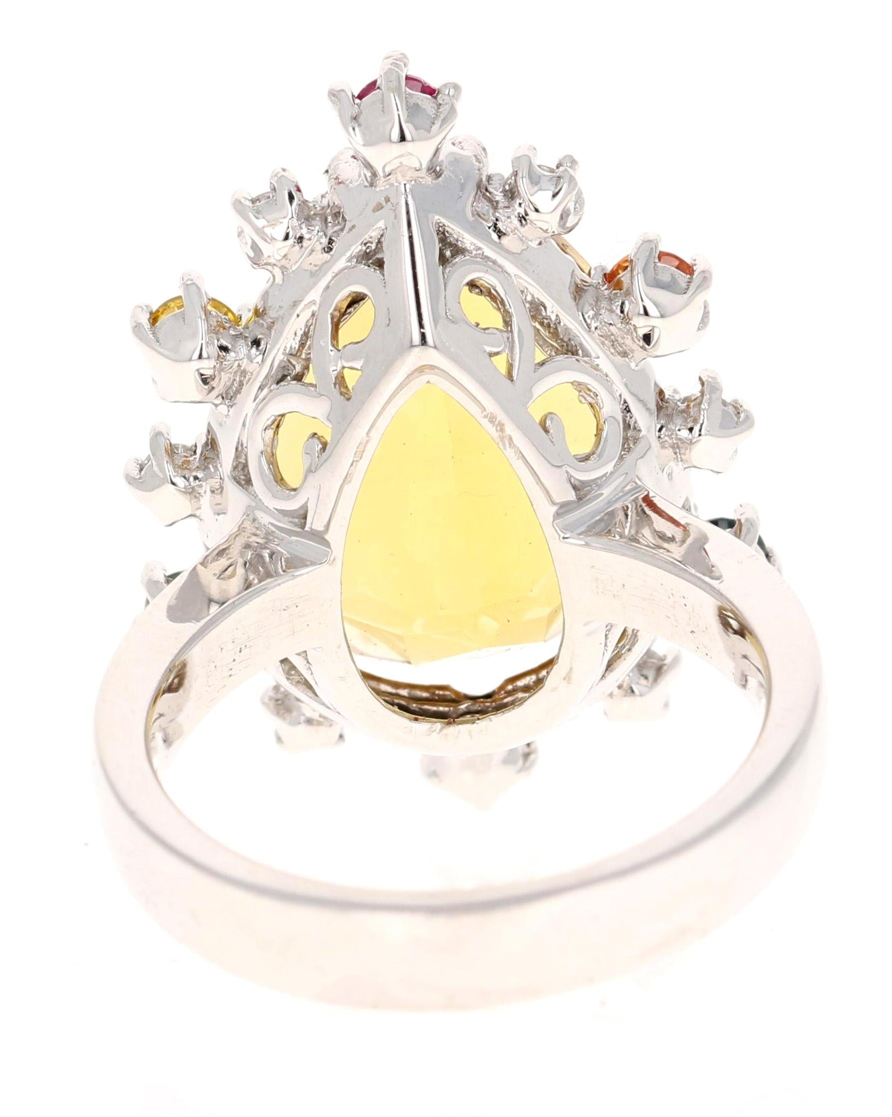 12.25 Carat Pear Cut Citrine Sapphire Diamond Yellow Gold Cocktail Ring