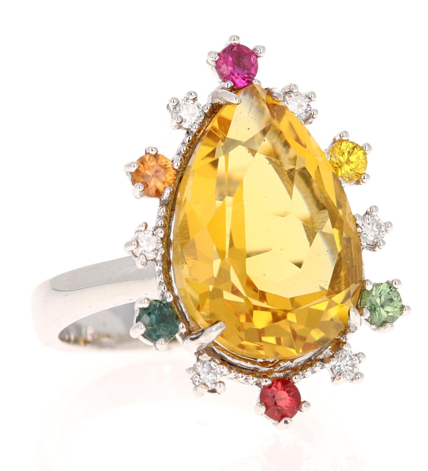 12.25 Carat Pear Cut Citrine Sapphire Diamond Yellow Gold Cocktail Ring