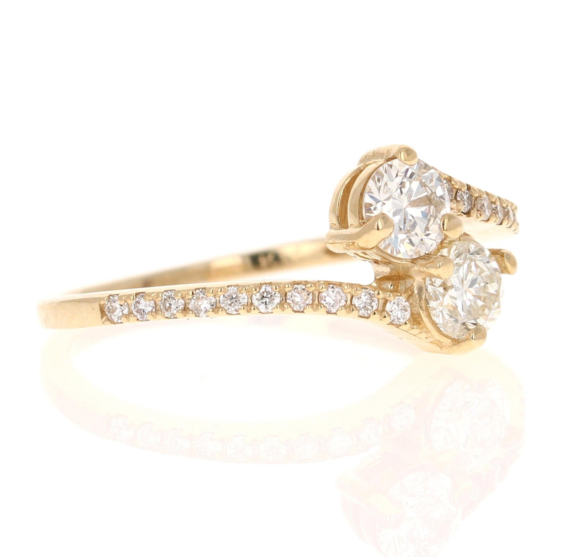 0.65 Carat Two Stone Diamond Ring 14 Karat Yellow Gold