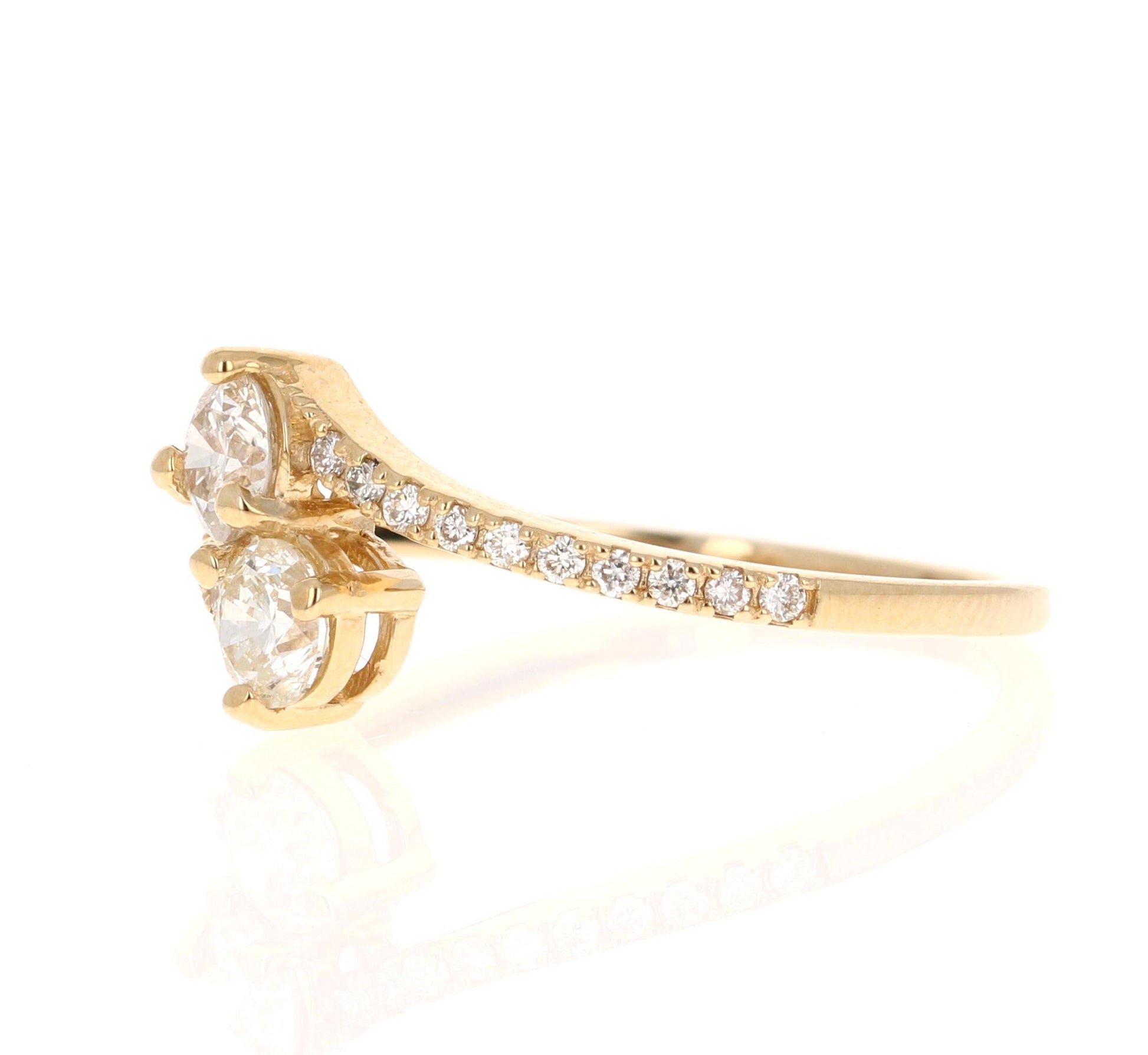 0.65 Carat Two Stone Diamond Ring 14 Karat Yellow Gold