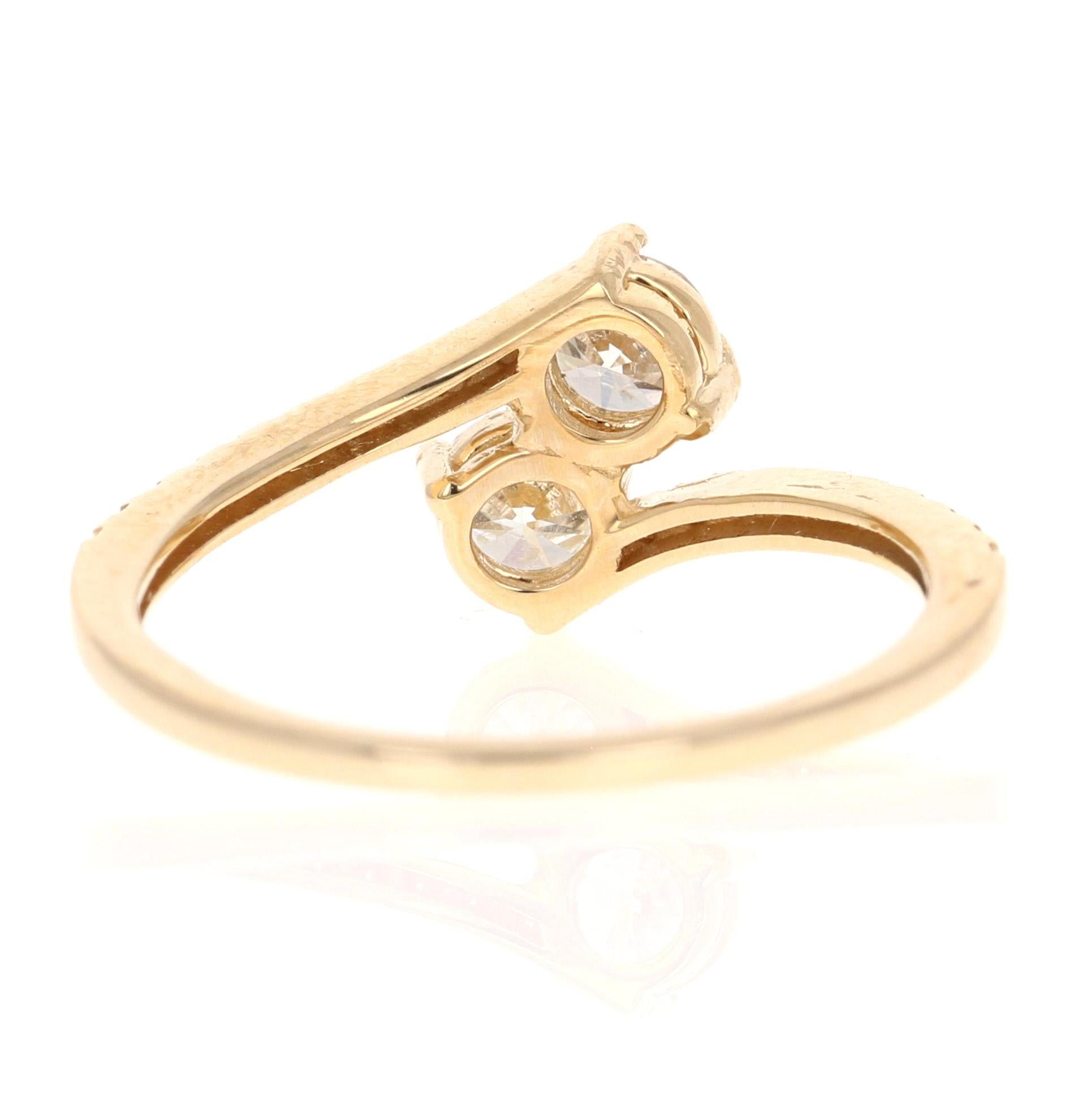 0.65 Carat Two Stone Diamond Ring 14 Karat Yellow Gold