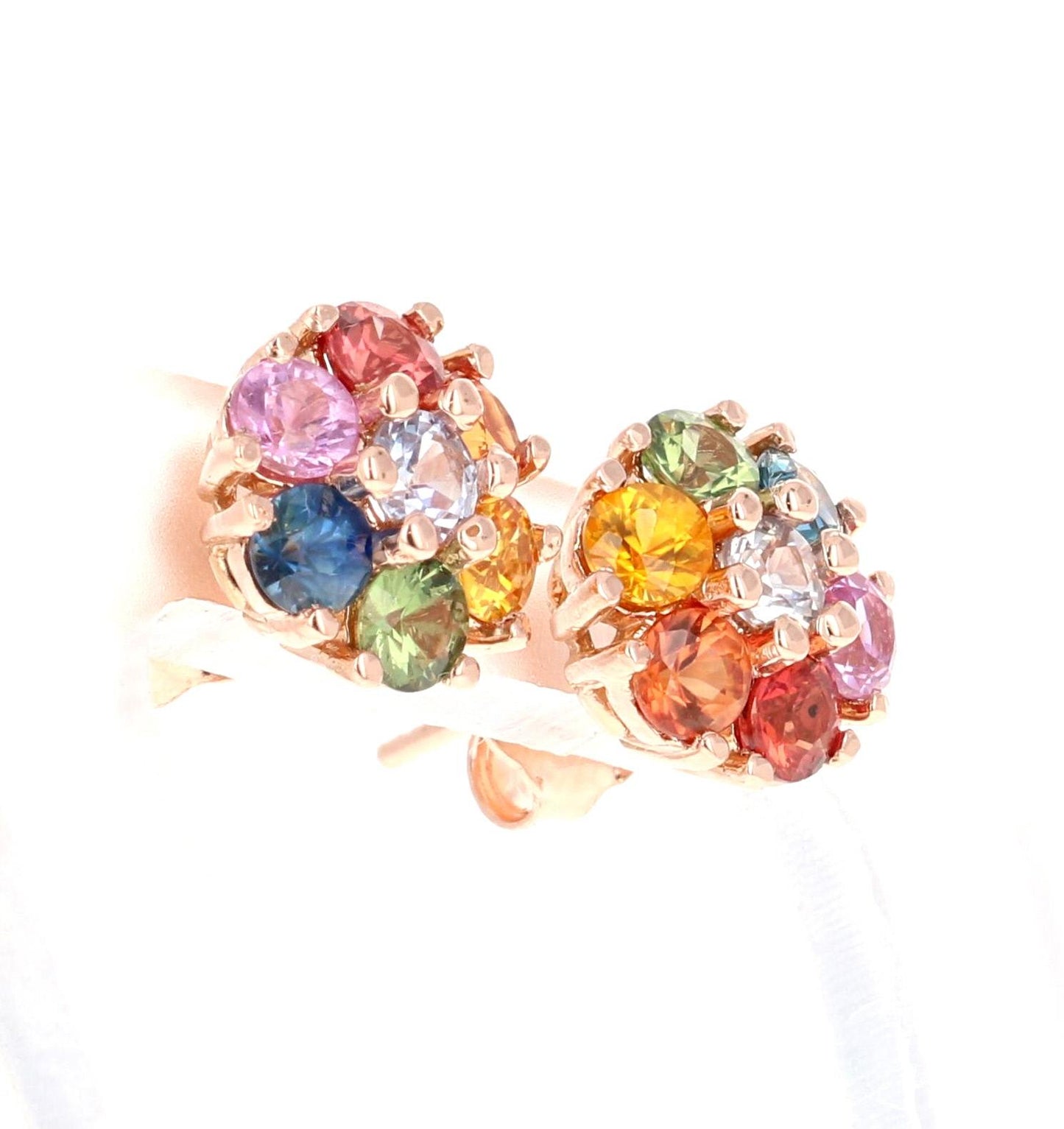 1.97 Carat Multicolor Sapphire Rose Gold Floret Stud Earrings