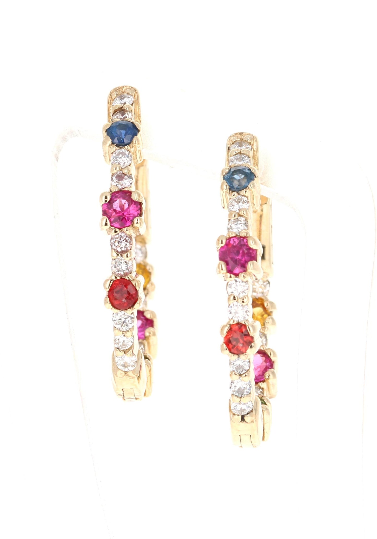 1.56 Carat Diamond Multicolor Sapphire Yellow Gold Hoop Earrings