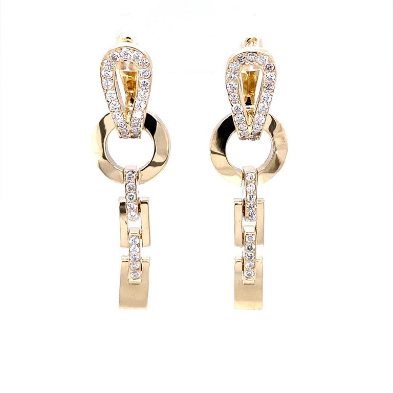 0.82 Ct Diamond 14 Karat Yellow Gold Dangle Earrings