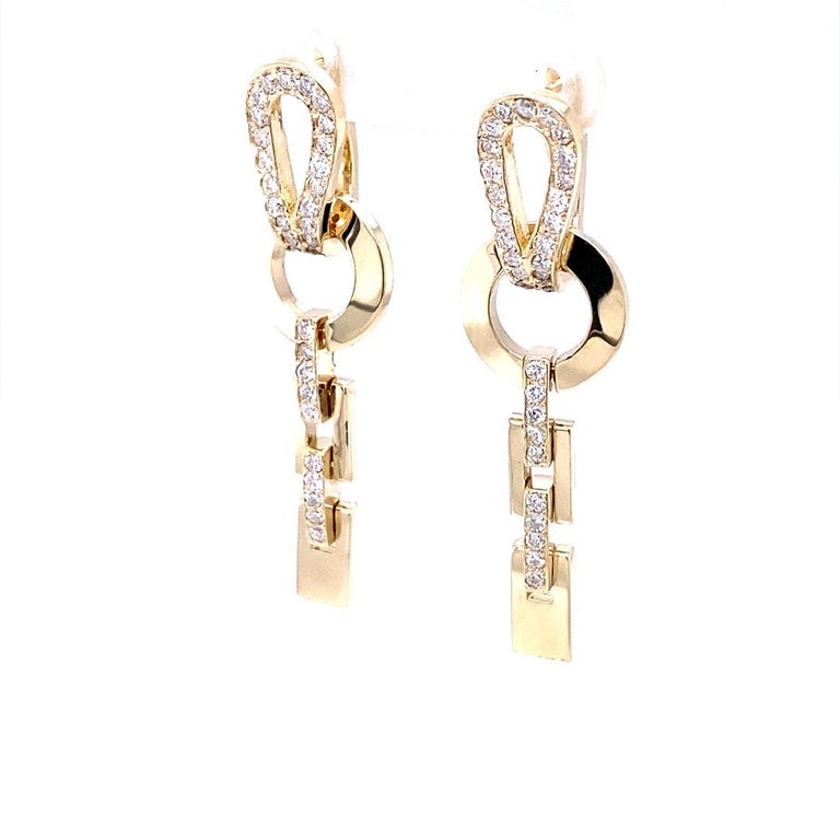 0.82 Ct Diamond 14 Karat Yellow Gold Dangle Earrings