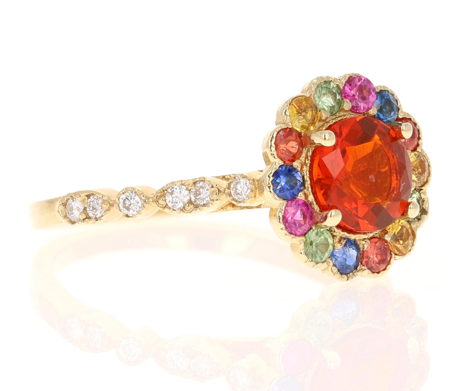 1.22 Carat Fire Opal Sapphire Diamond Yellow Gold Ring