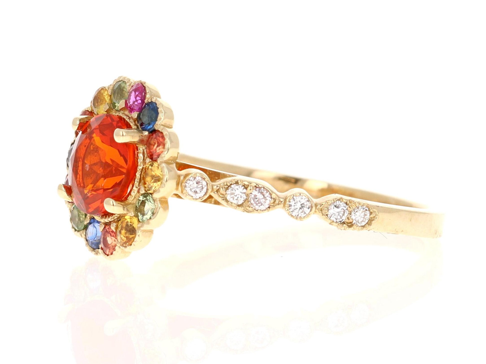 1.22 Carat Fire Opal Sapphire Diamond Yellow Gold Ring