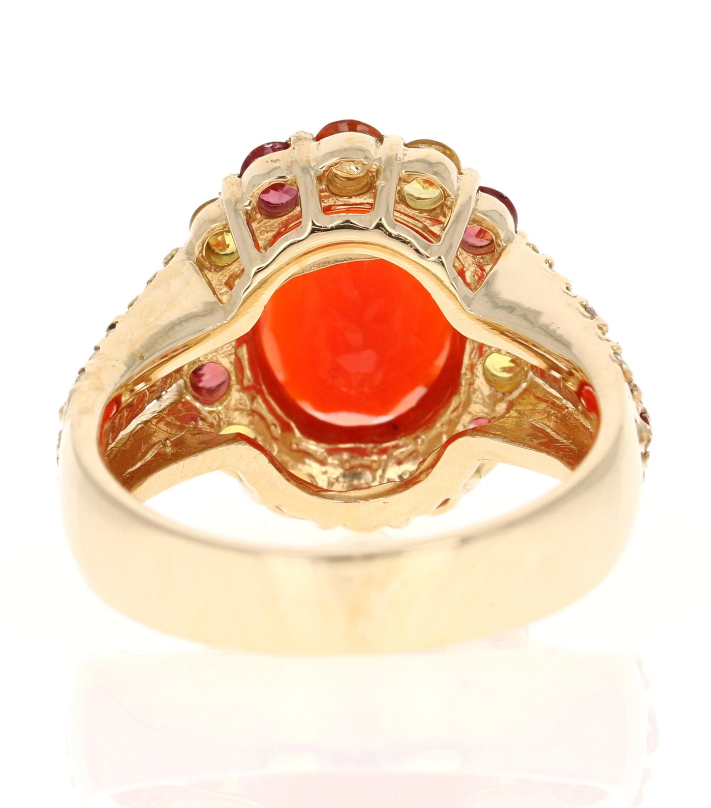 4.29 Carat Oval Cut Fire Opal Sapphire Diamond Yellow Gold Cocktail Ring