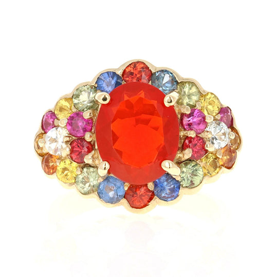 4.68 Carat Fire Opal Sapphire 14 Karat Yellow Gold Cocktail Ring