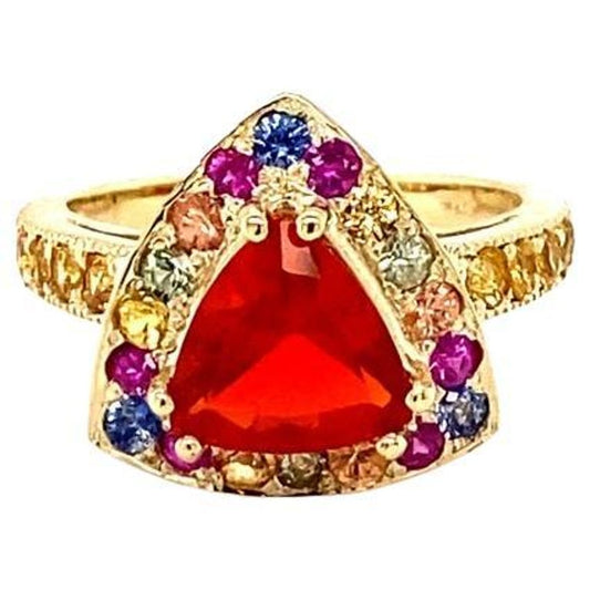 2.77 Carat Fire Opal Sapphire Yellow Gold Cocktail Ring