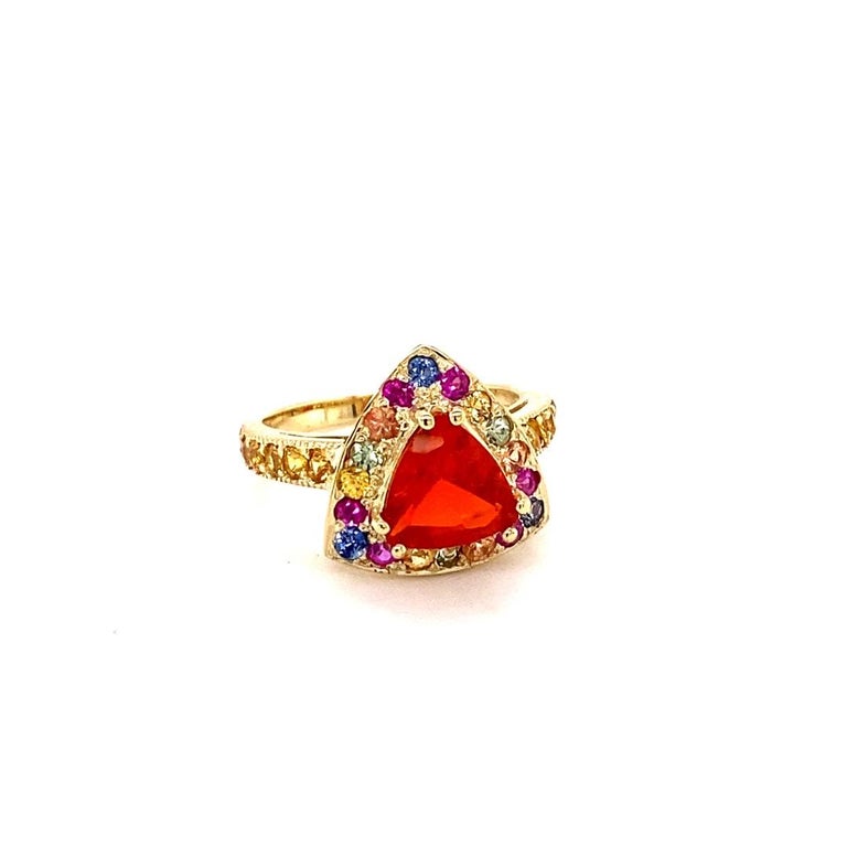 2.77 Carat Fire Opal Sapphire Yellow Gold Cocktail Ring