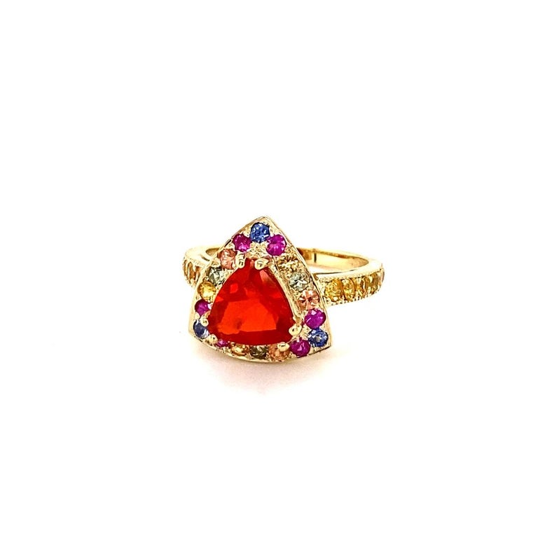 2.77 Carat Fire Opal Sapphire Yellow Gold Cocktail Ring