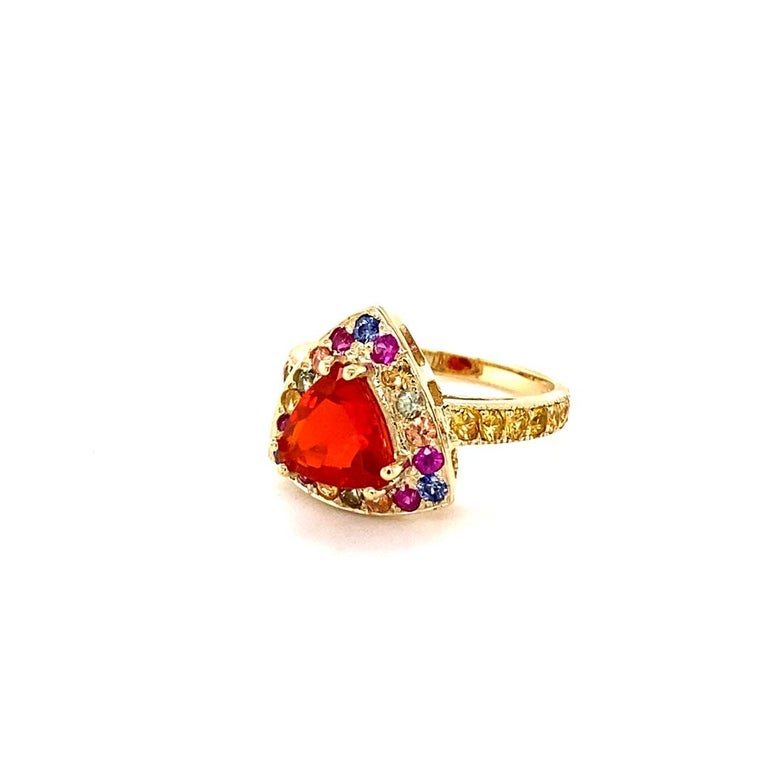 2.77 Carat Fire Opal Sapphire Yellow Gold Cocktail Ring