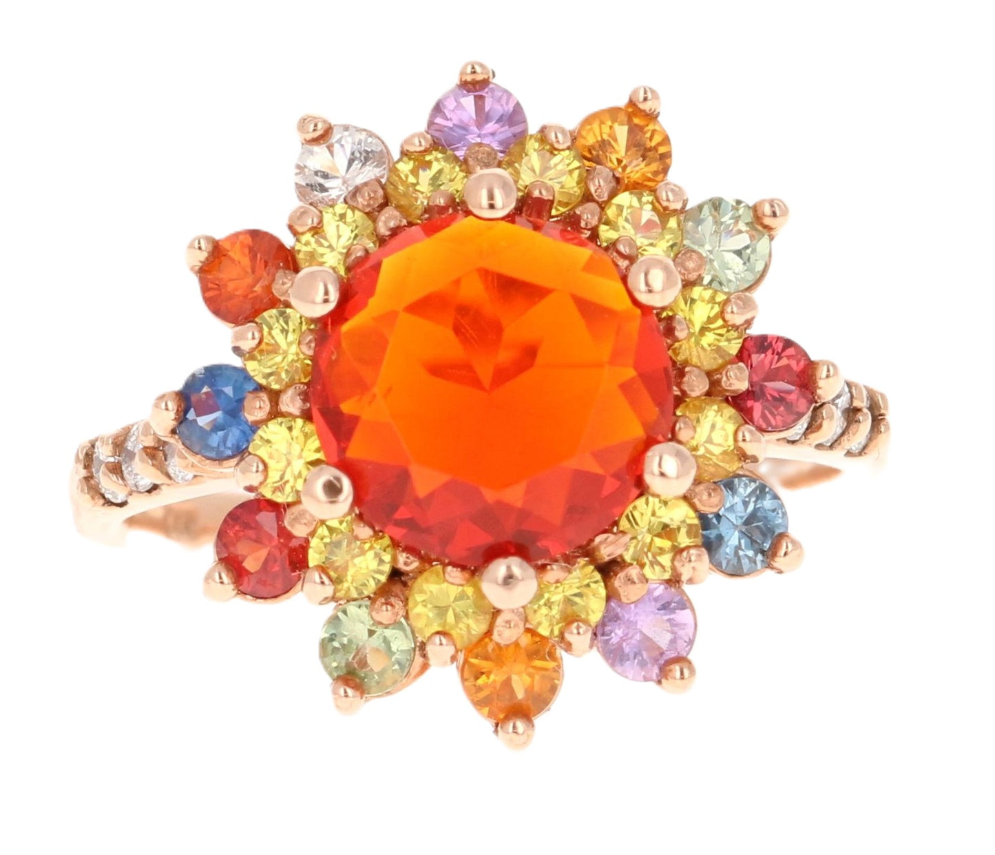 2.62 Carat Fire Opal Sapphire Diamond Rose Gold Cocktail Ring