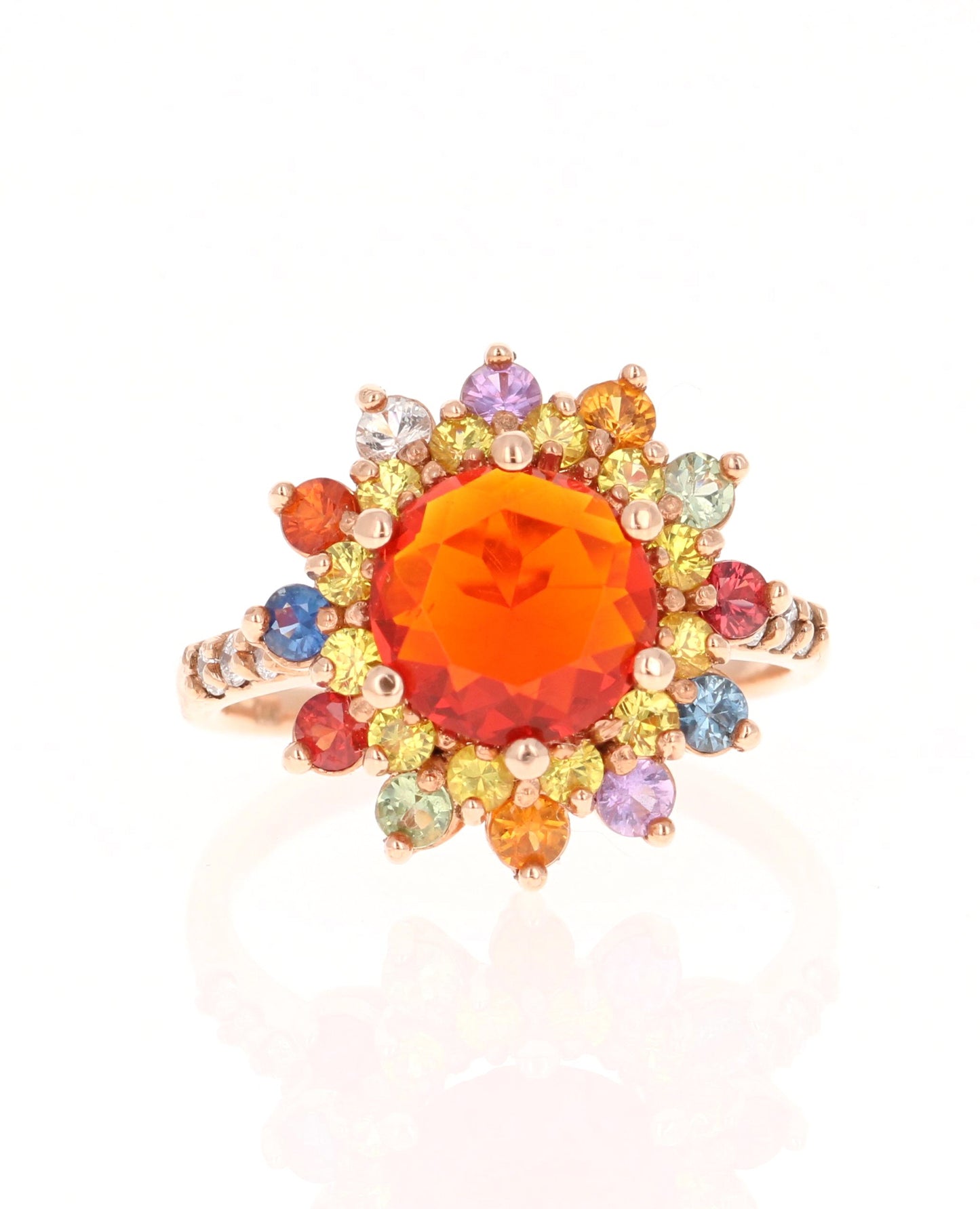 2.62 Carat Fire Opal Sapphire Diamond Rose Gold Cocktail Ring