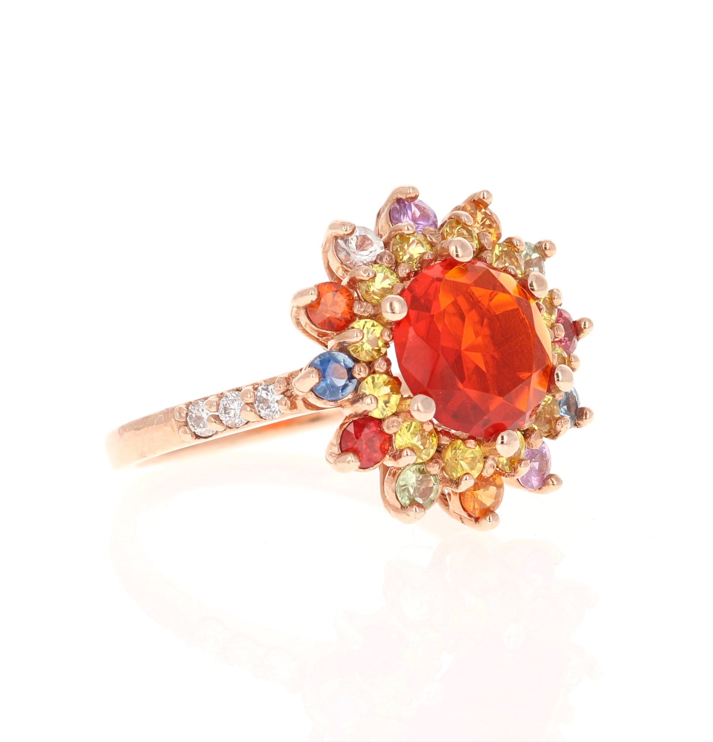 2.62 Carat Fire Opal Sapphire Diamond Rose Gold Cocktail Ring