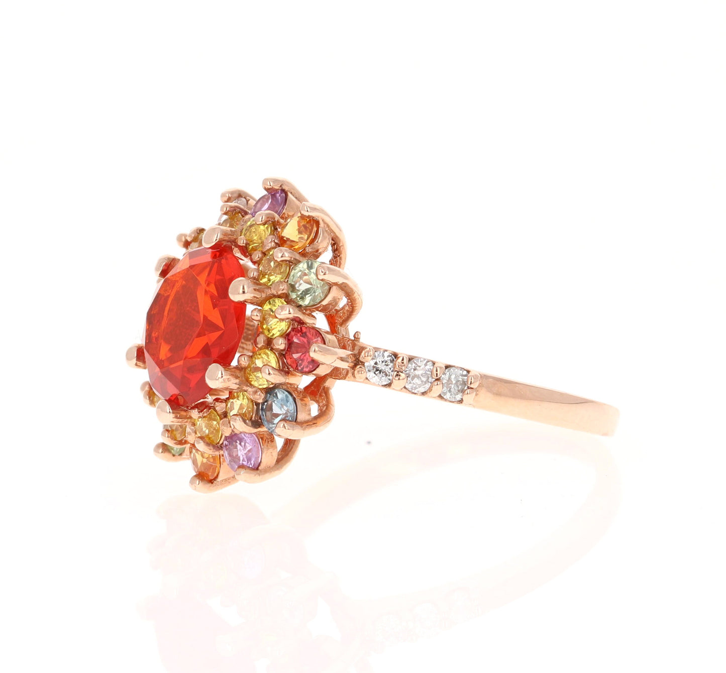 2.62 Carat Fire Opal Sapphire Diamond Rose Gold Cocktail Ring