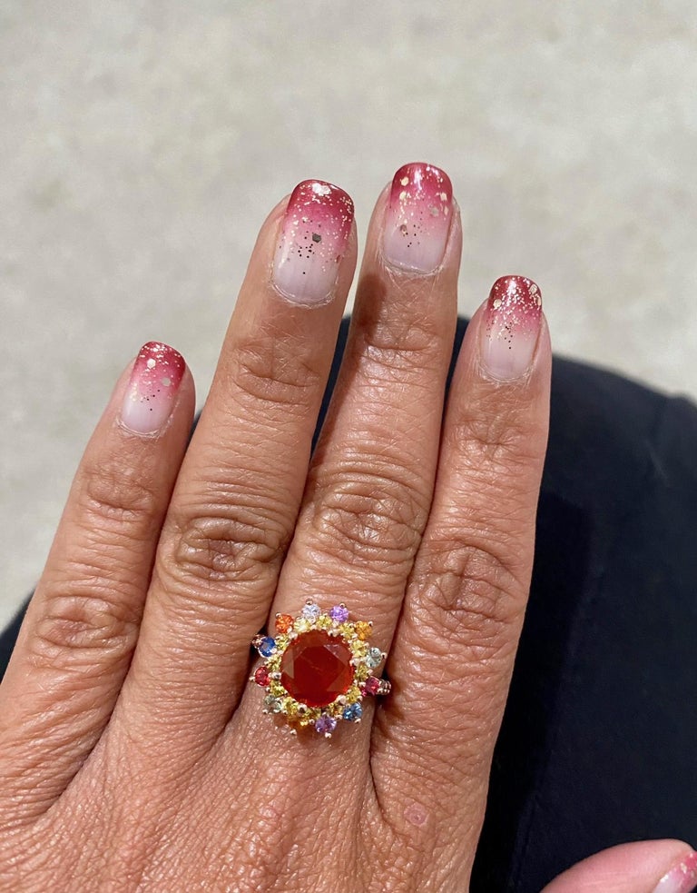 2.62 Carat Fire Opal Sapphire Diamond Rose Gold Cocktail Ring