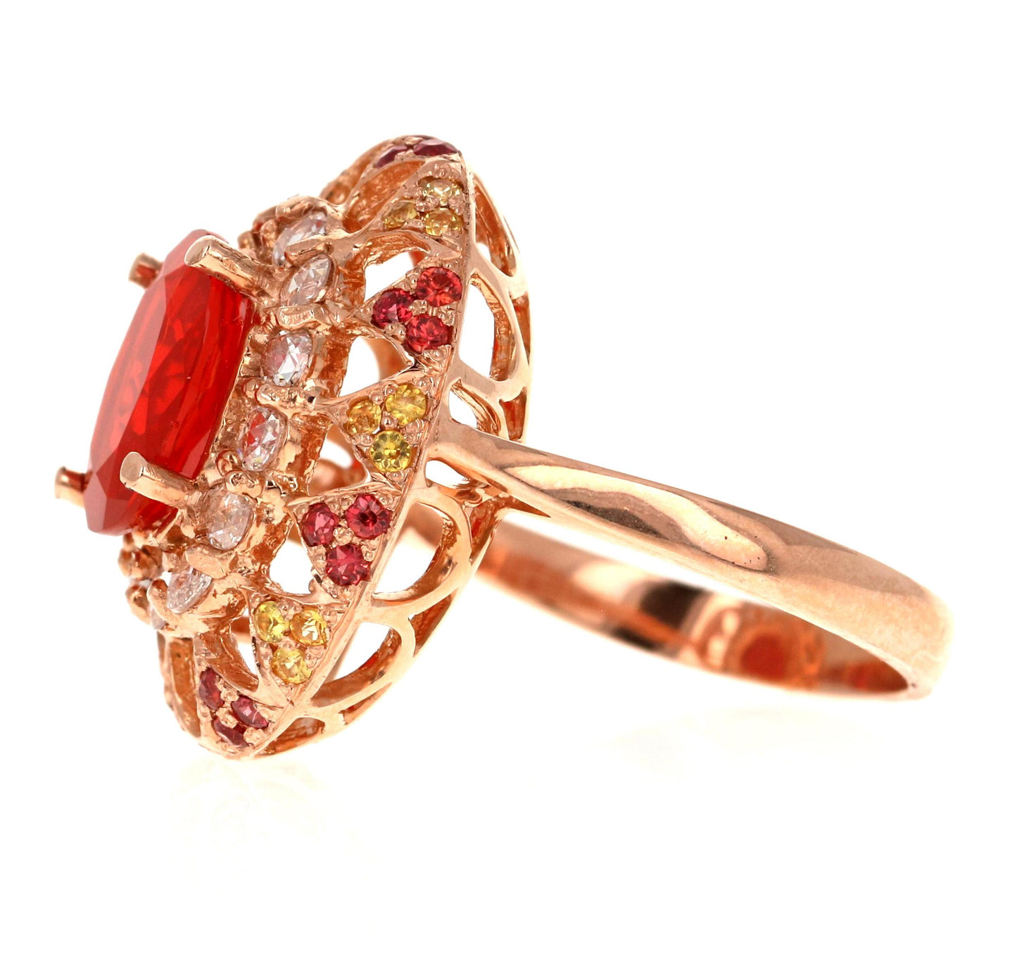 2.93 Carat Fire Opal Rose Cut Diamond Rose Gold Cocktail Ring