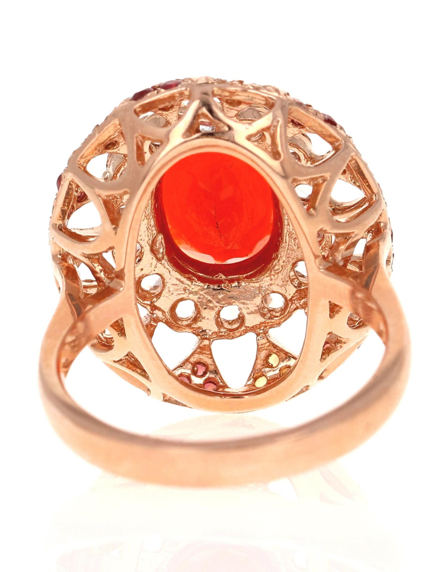 2.93 Carat Fire Opal Rose Cut Diamond Rose Gold Cocktail Ring