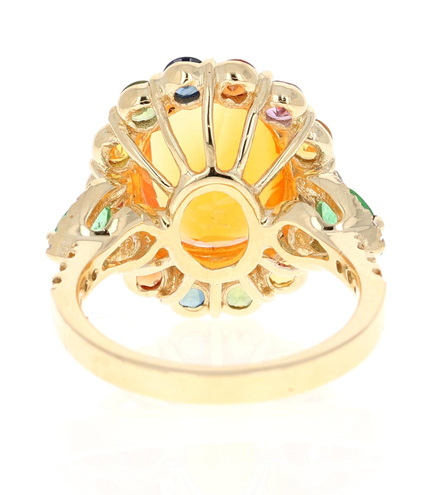 6.74 Carat Fire Opal Sapphire Diamond 14 Karat Yellow Gold Cocktail Ring