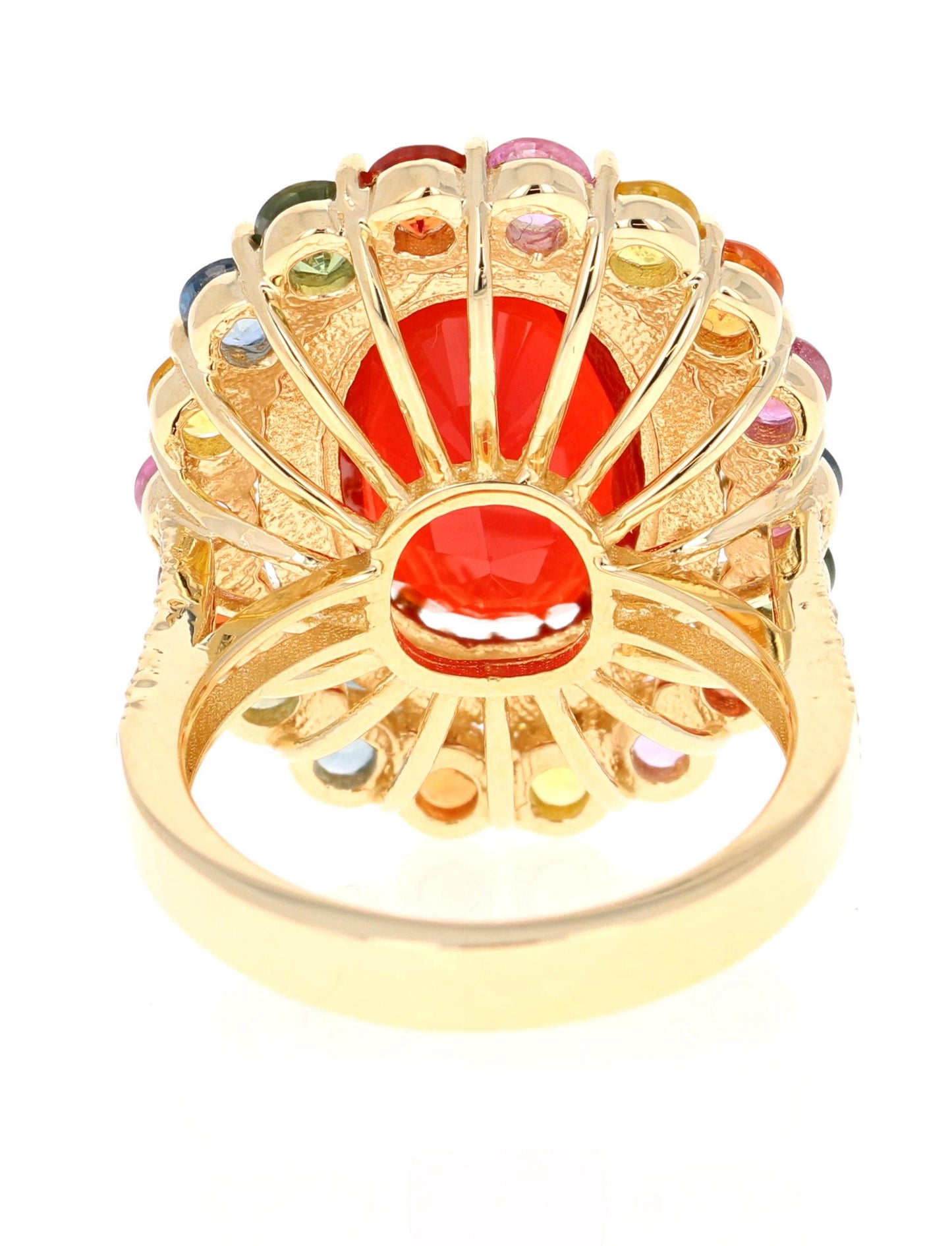 7.40 Carat Fire Opal Sapphire Diamond 14 Karat Yellow Gold Cocktail Ring