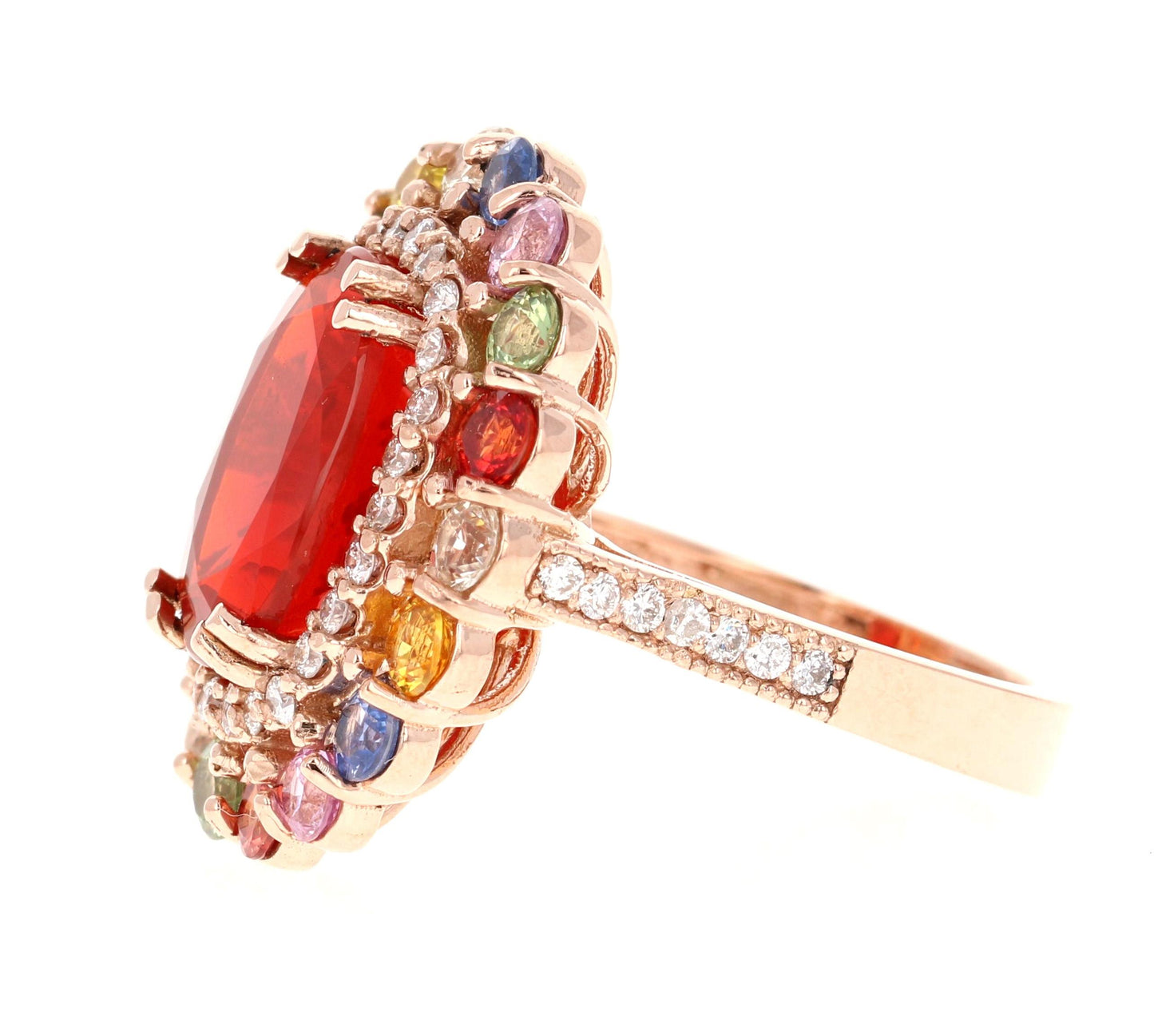 7.39 Carat Fire Opal Sapphire Diamond Rose Gold Cocktail Ring