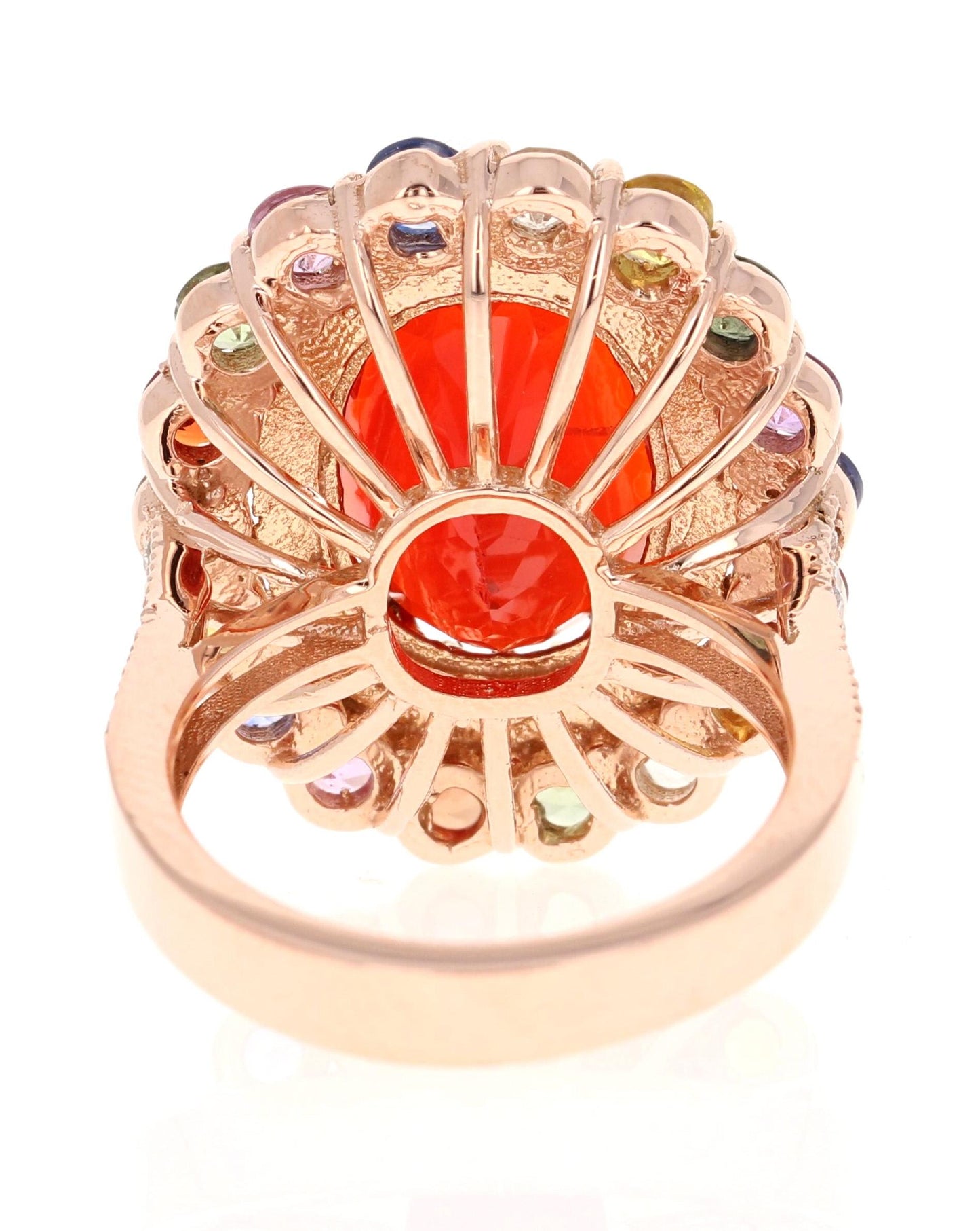 7.39 Carat Fire Opal Sapphire Diamond Rose Gold Cocktail Ring