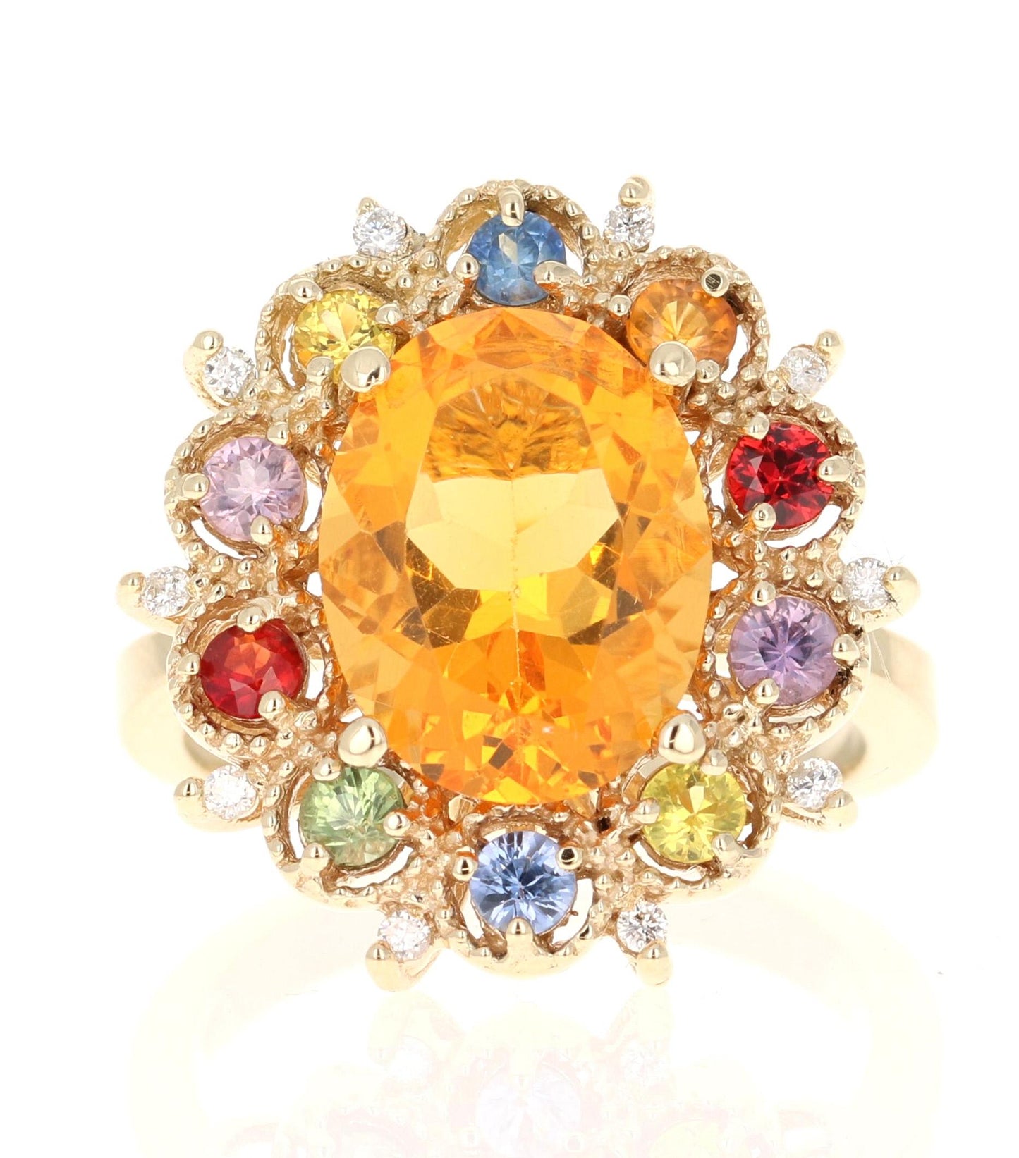 4.33 Carat Fire Opal Sapphire Diamond Yellow Gold Ring