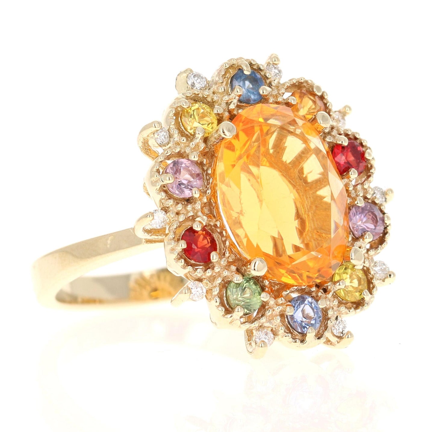 4.33 Carat Fire Opal Sapphire Diamond Yellow Gold Ring