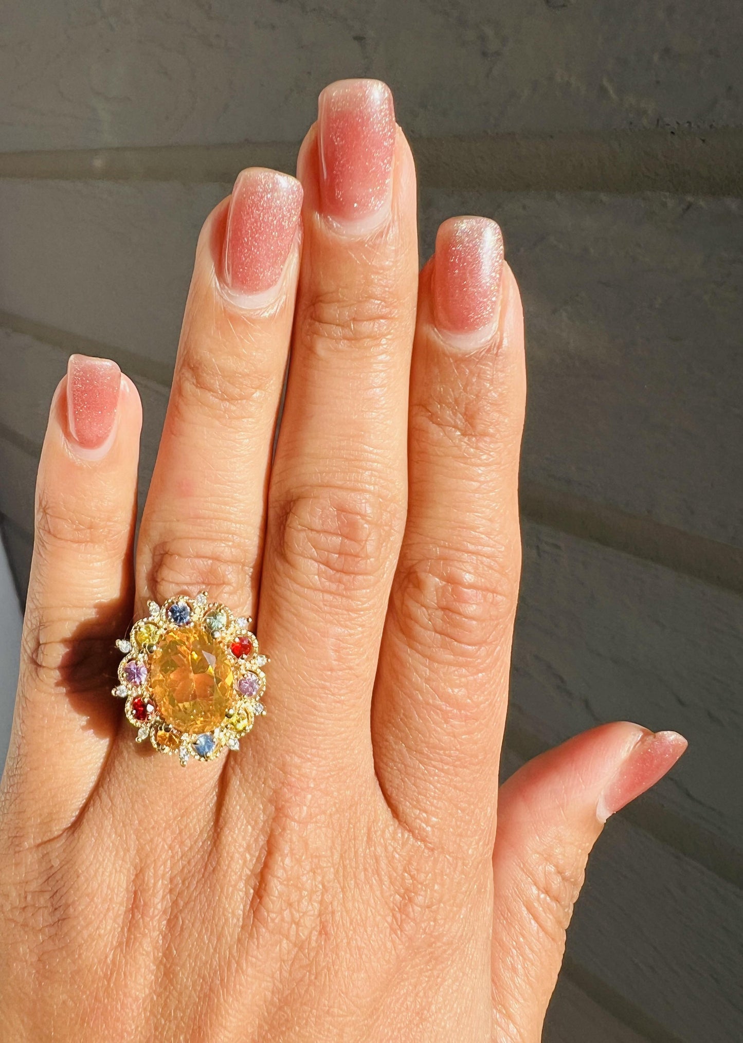 4.33 Carat Fire Opal Sapphire Diamond Yellow Gold Ring