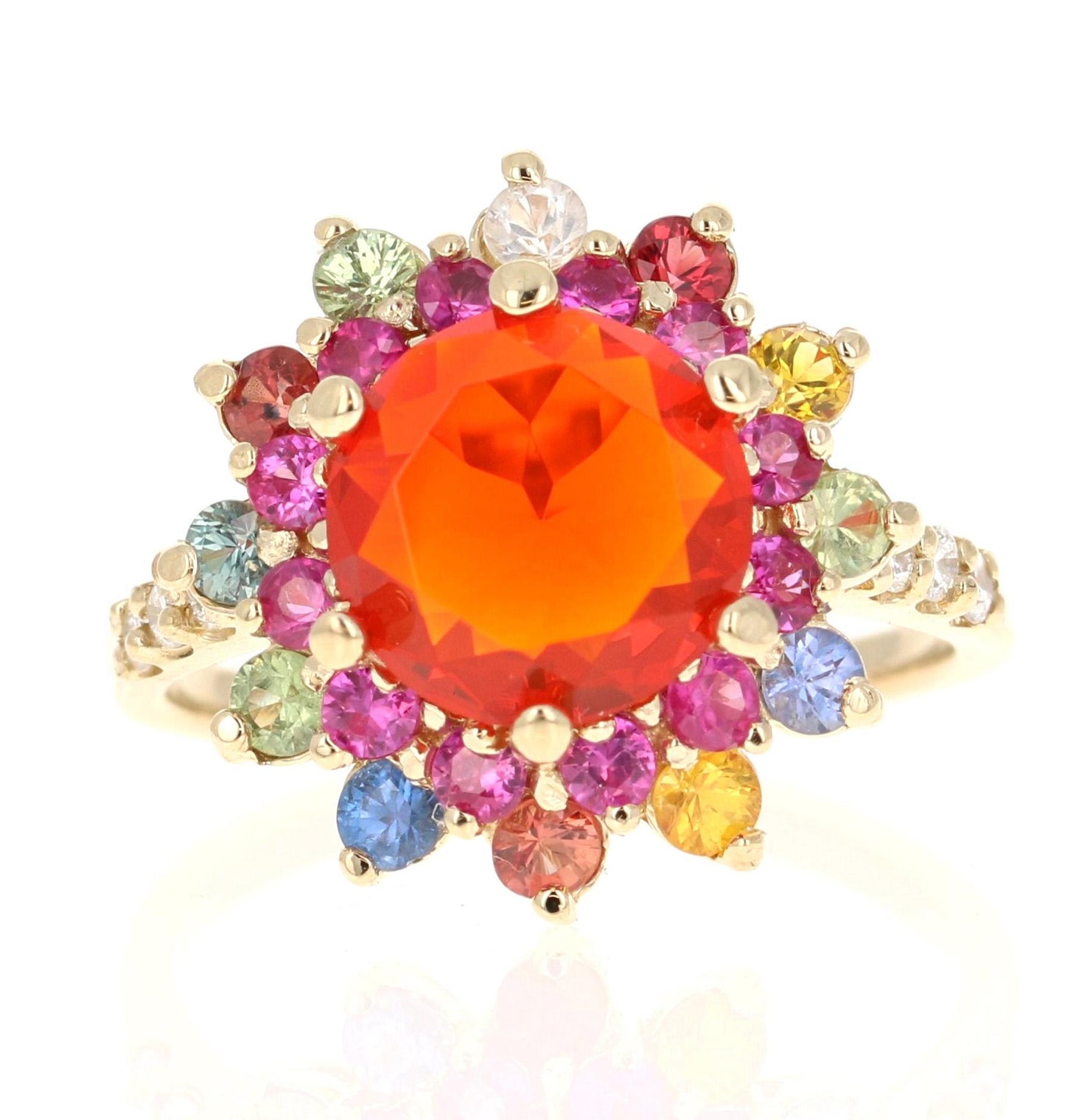 2.94 Carat Fire Opal Sapphire Diamond Yellow Gold Ring