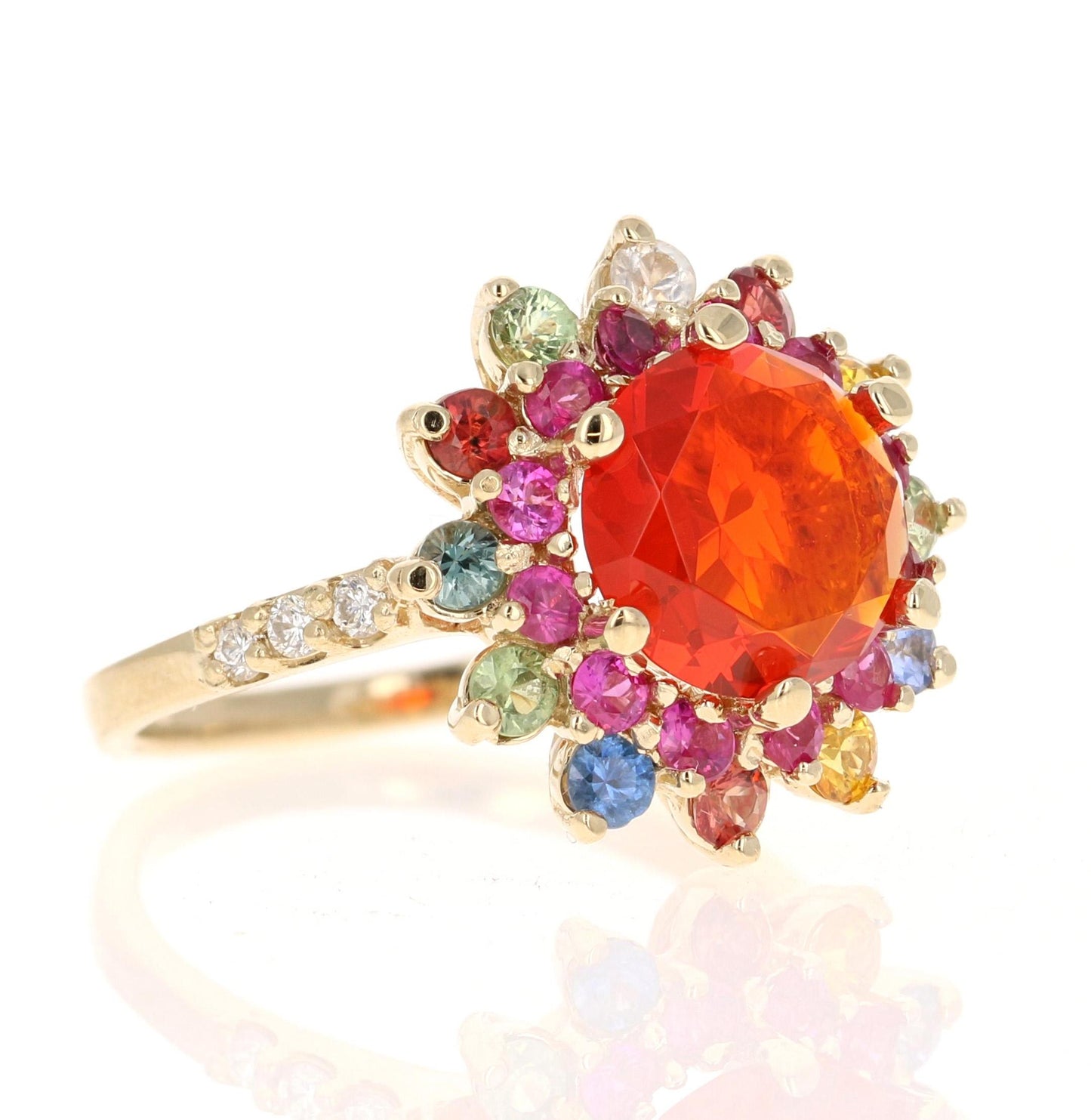 2.94 Carat Fire Opal Sapphire Diamond Yellow Gold Ring