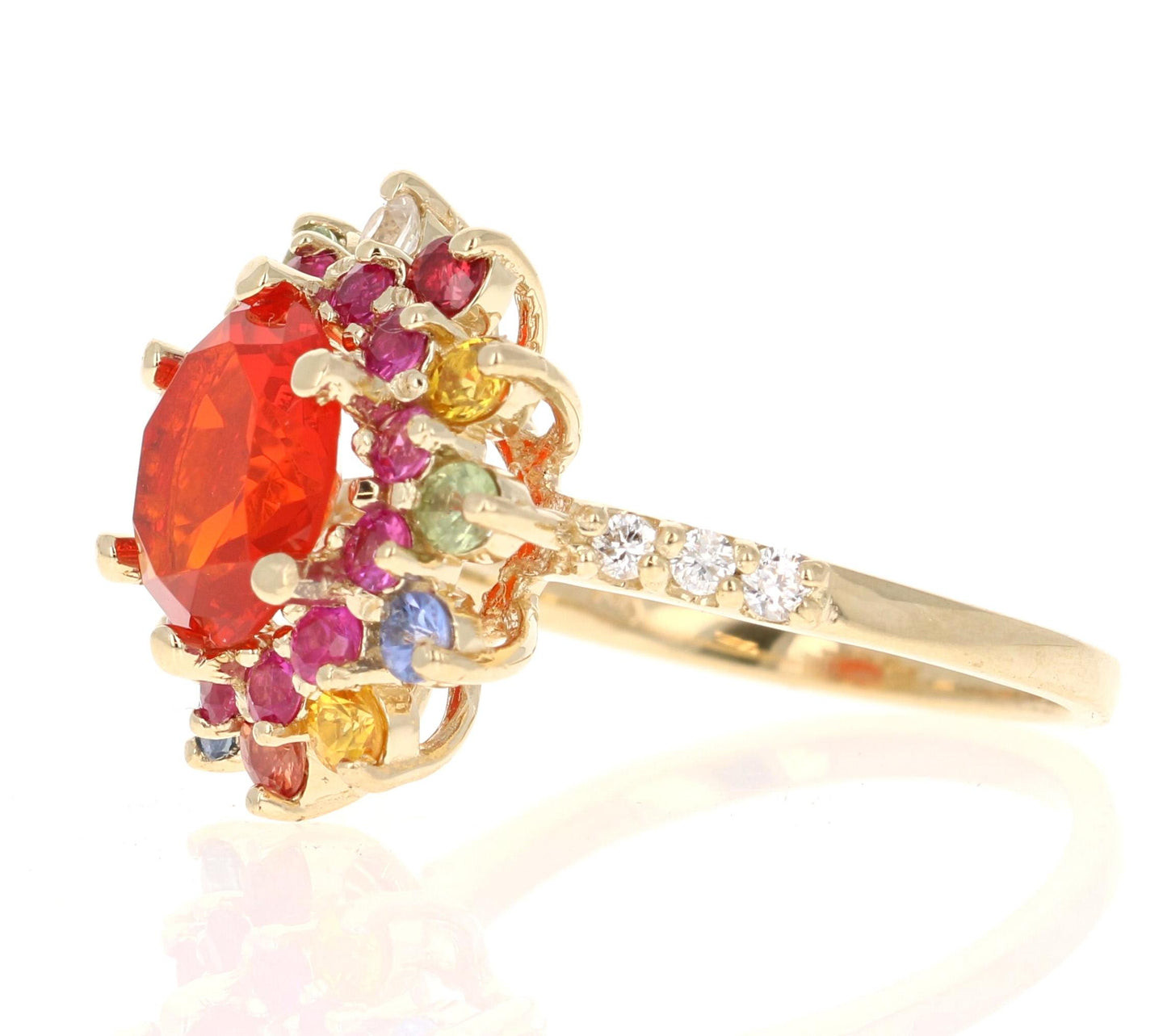 2.94 Carat Fire Opal Sapphire Diamond Yellow Gold Ring