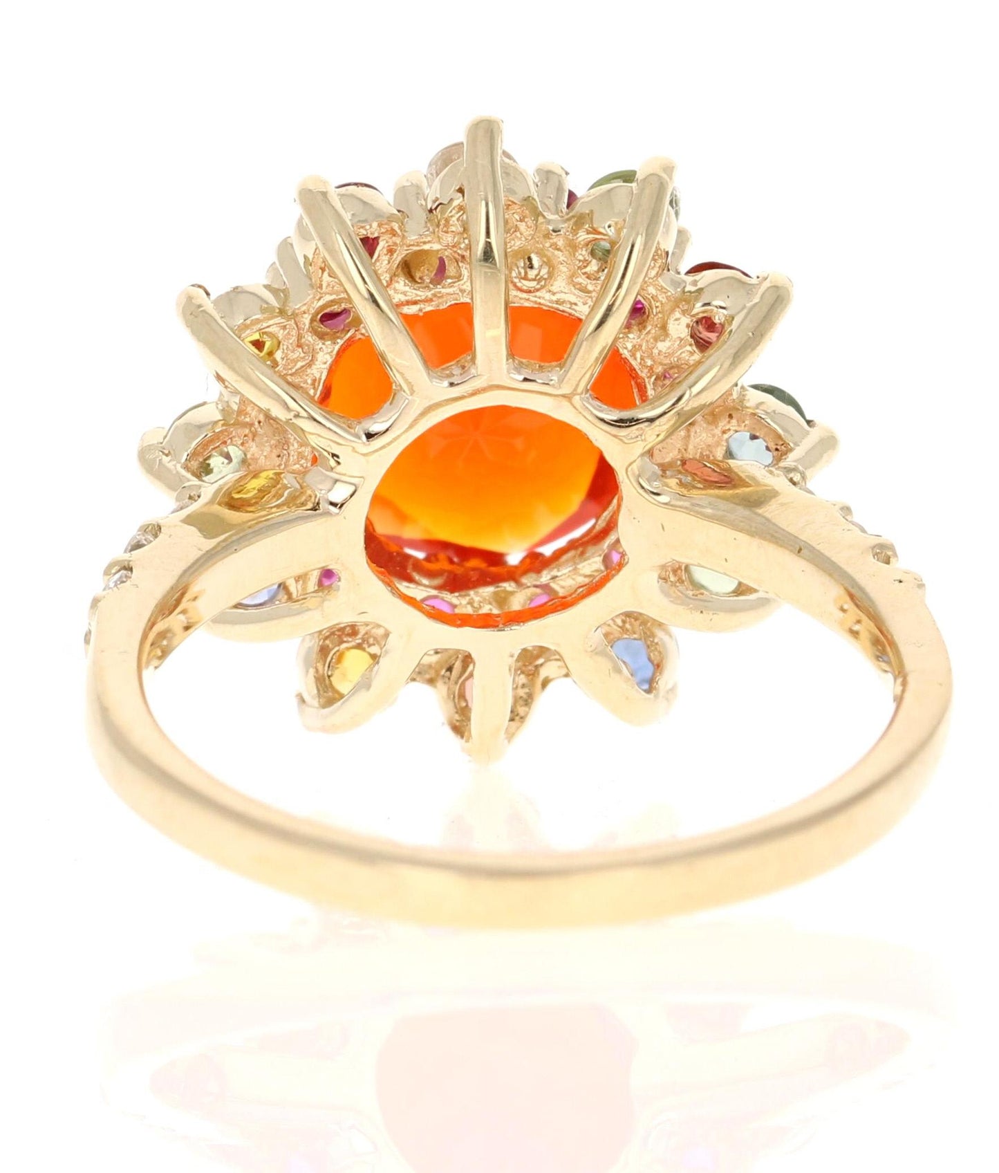 2.94 Carat Fire Opal Sapphire Diamond Yellow Gold Ring