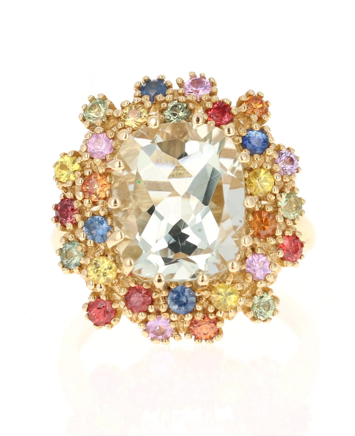 5.98 Carat Amethyst Multicolor Sapphires Yellow Gold Cluster Ring