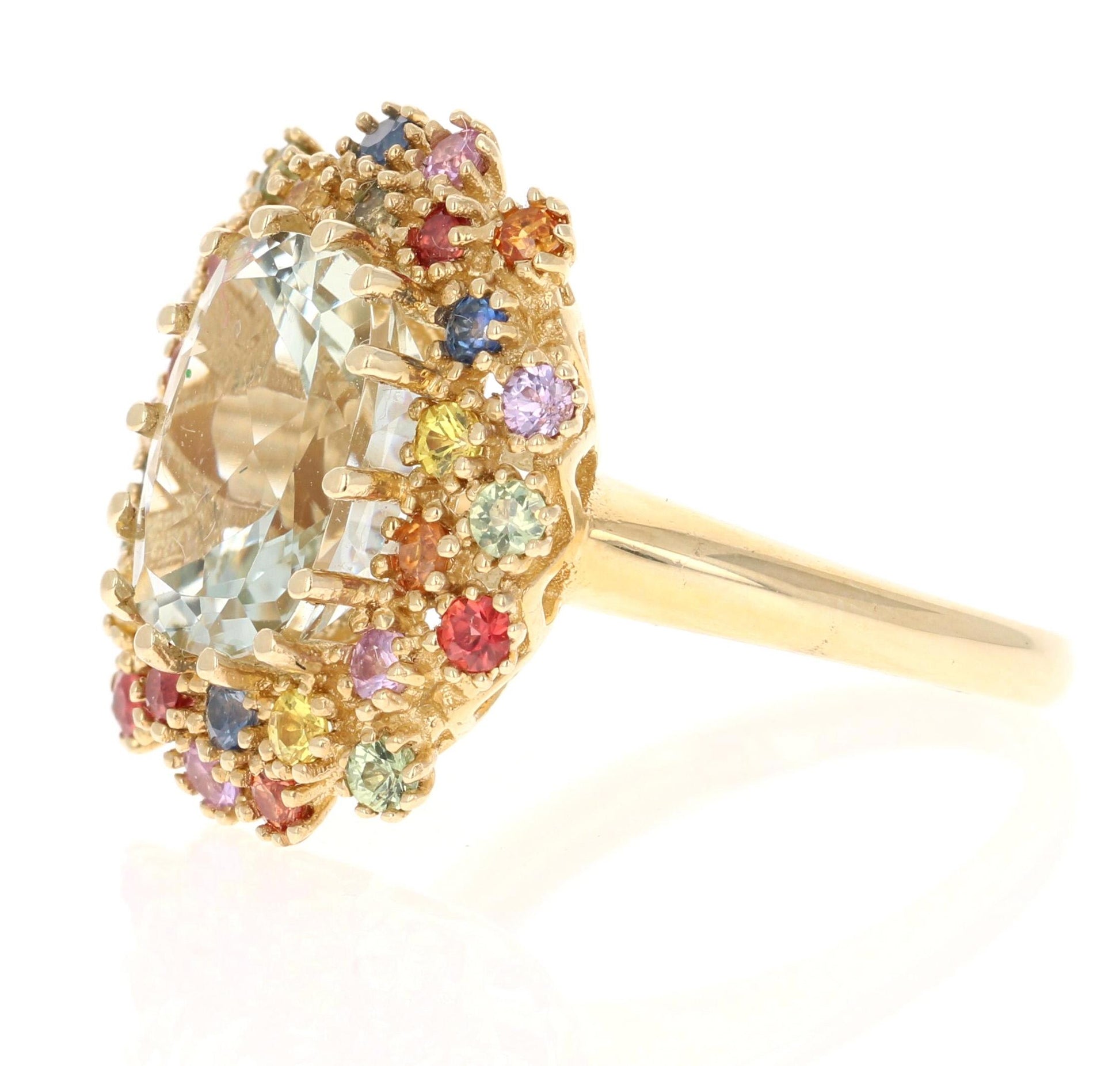 5.98 Carat Amethyst Multicolor Sapphires Yellow Gold Cluster Ring