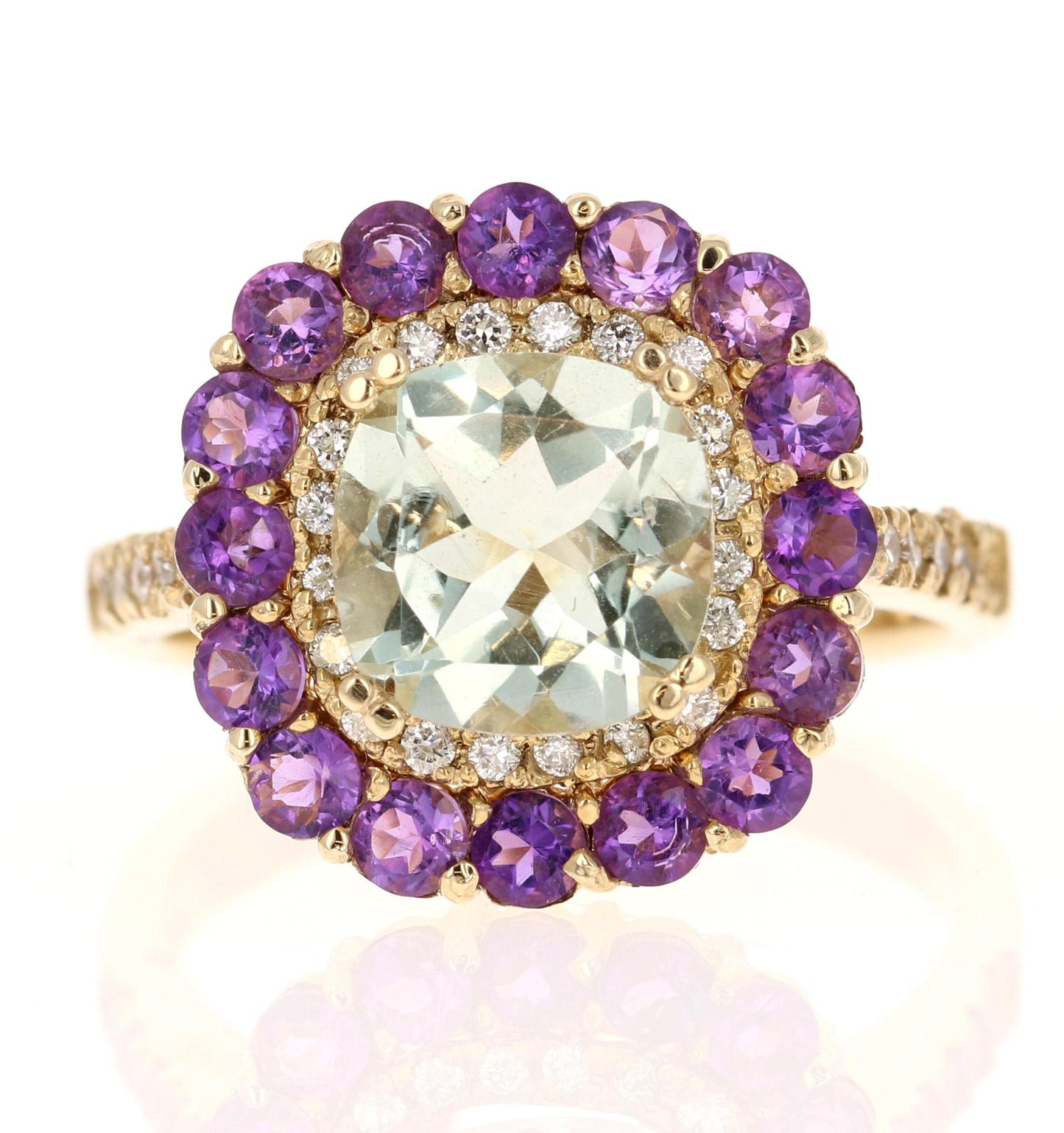 3.11 Carat Amethyst Diamond Yellow Gold Cocktail Ring