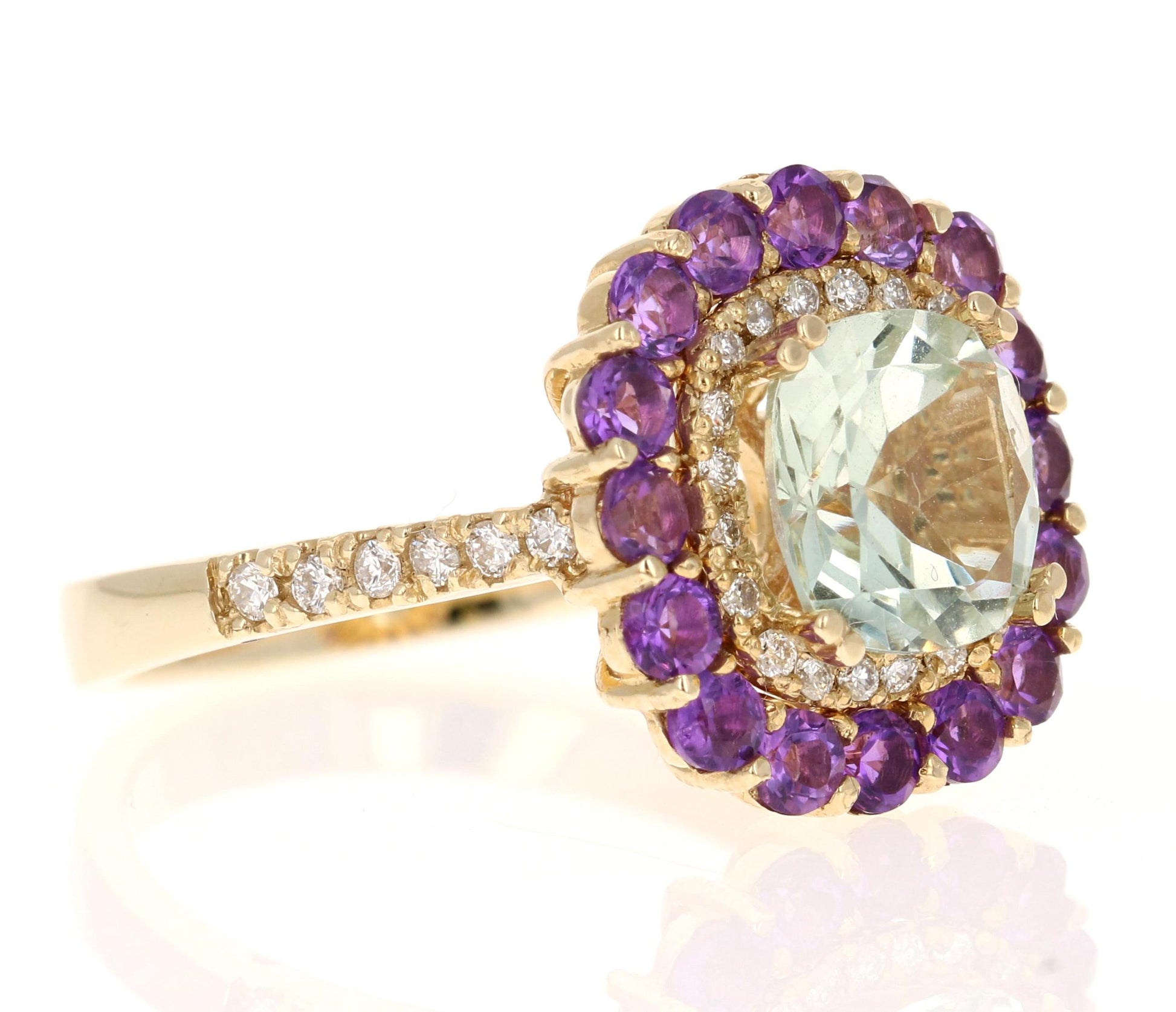 3.11 Carat Amethyst Diamond Yellow Gold Cocktail Ring