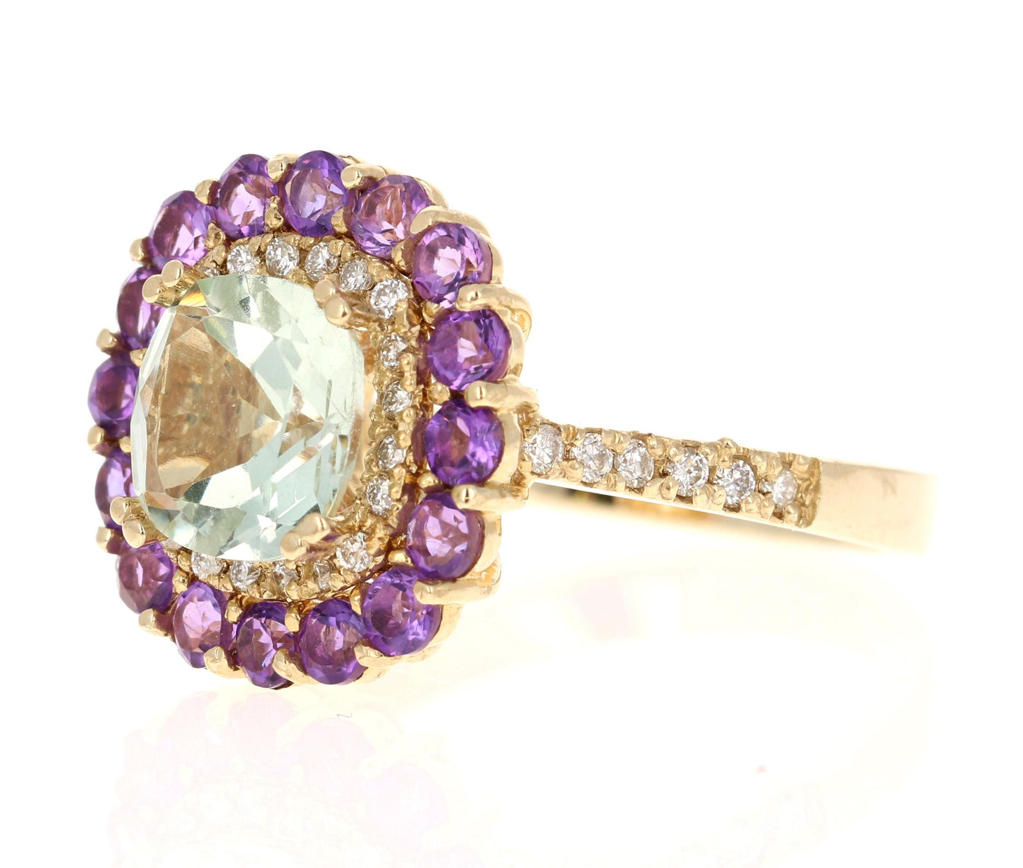 3.11 Carat Amethyst Diamond Yellow Gold Cocktail Ring