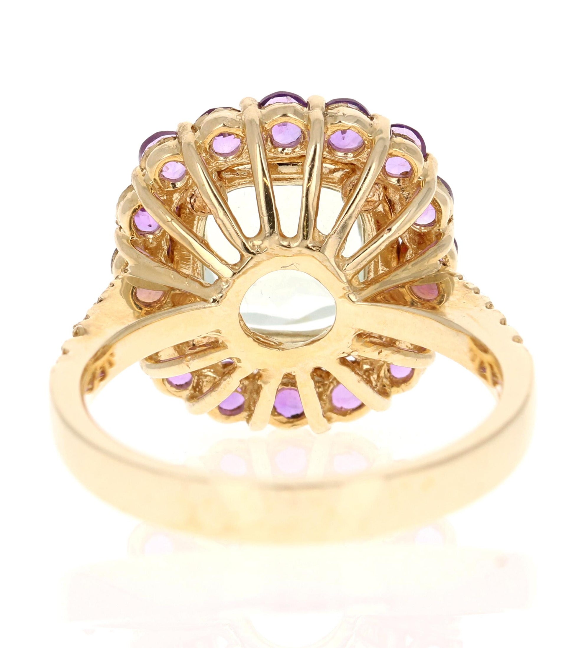 3.11 Carat Amethyst Diamond Yellow Gold Cocktail Ring