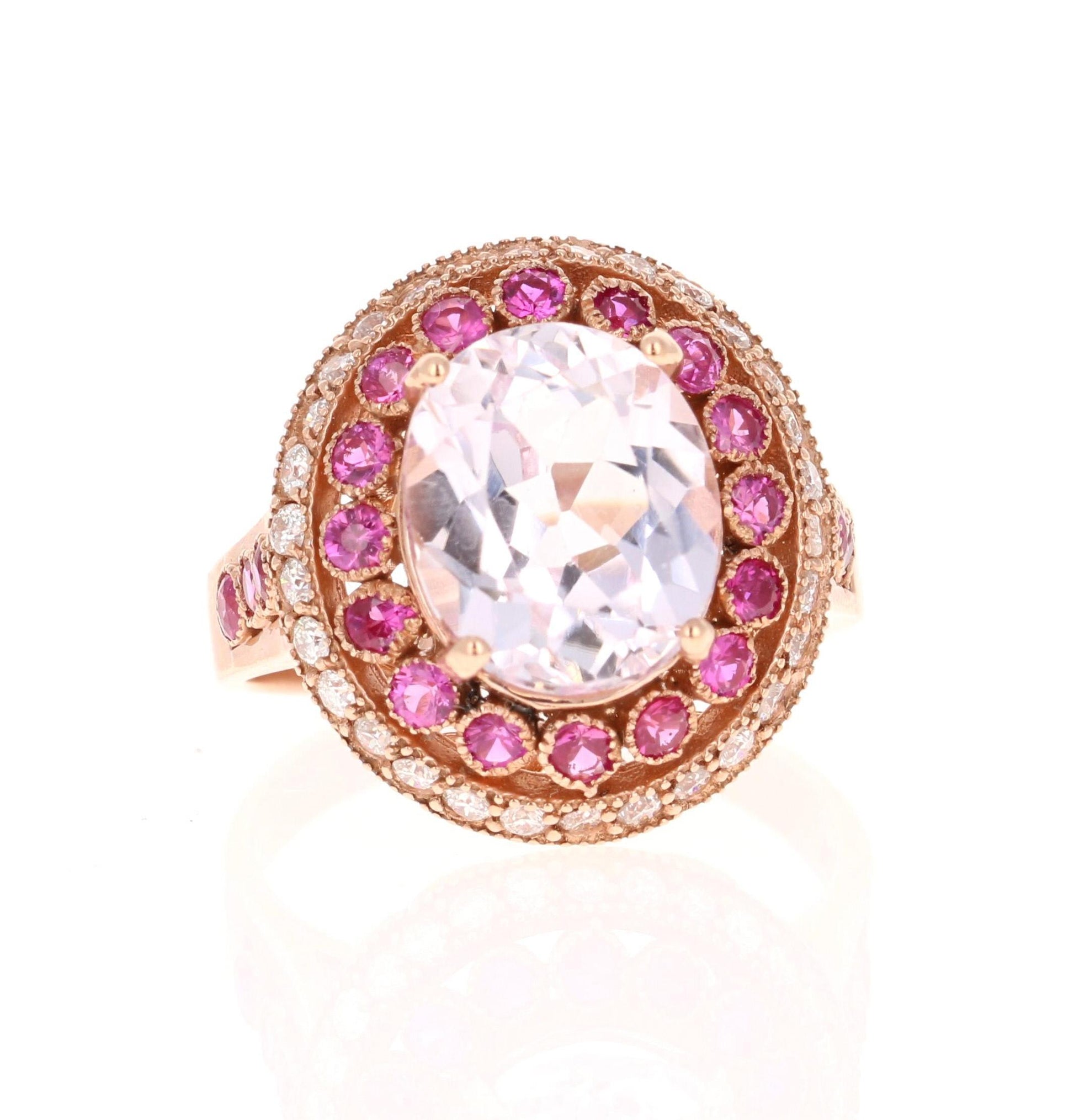 5.92 Carat Kunzite Pink Sapphire and Diamond Rose Gold Cocktail Ring