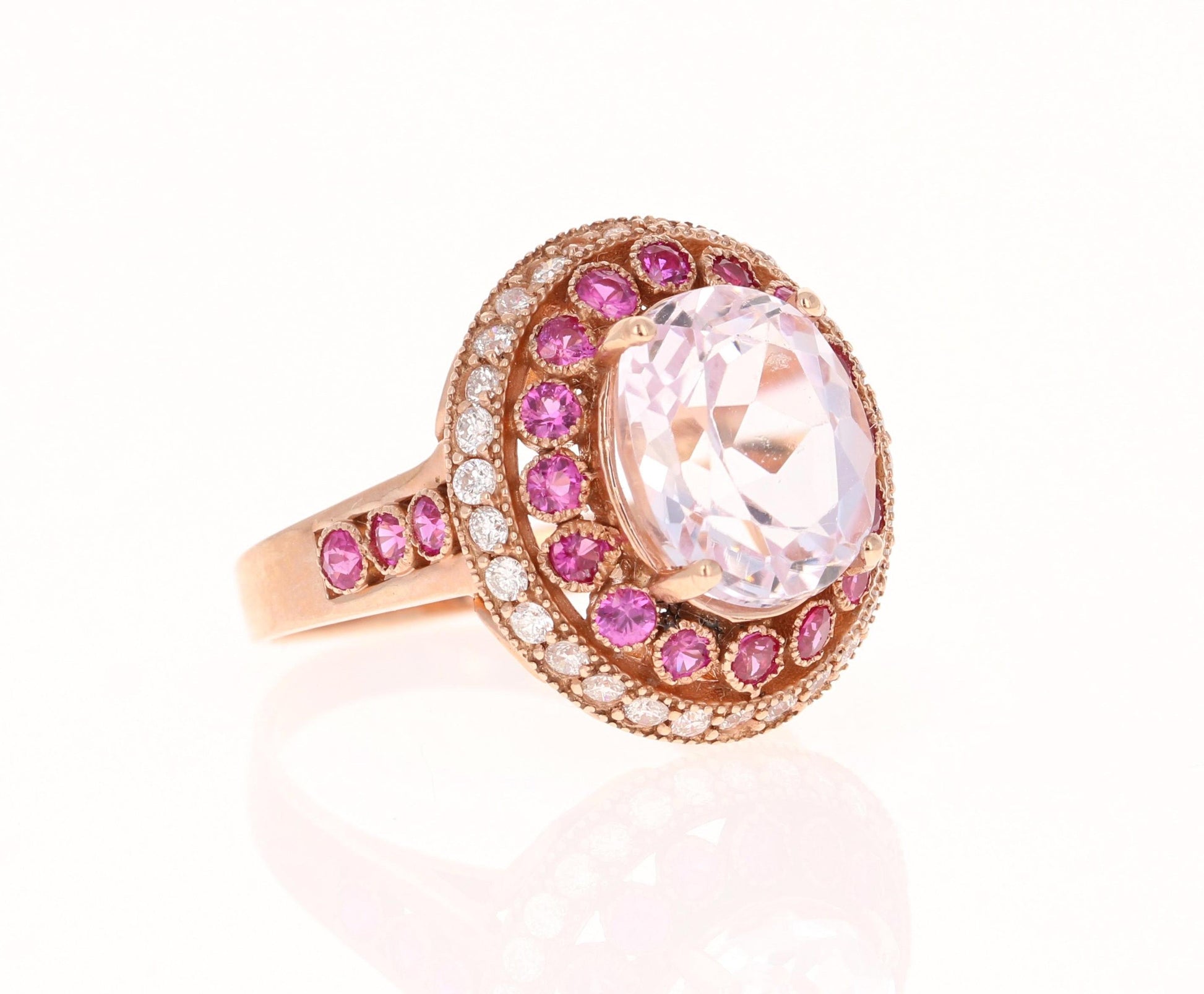 5.92 Carat Kunzite Pink Sapphire and Diamond Rose Gold Cocktail Ring