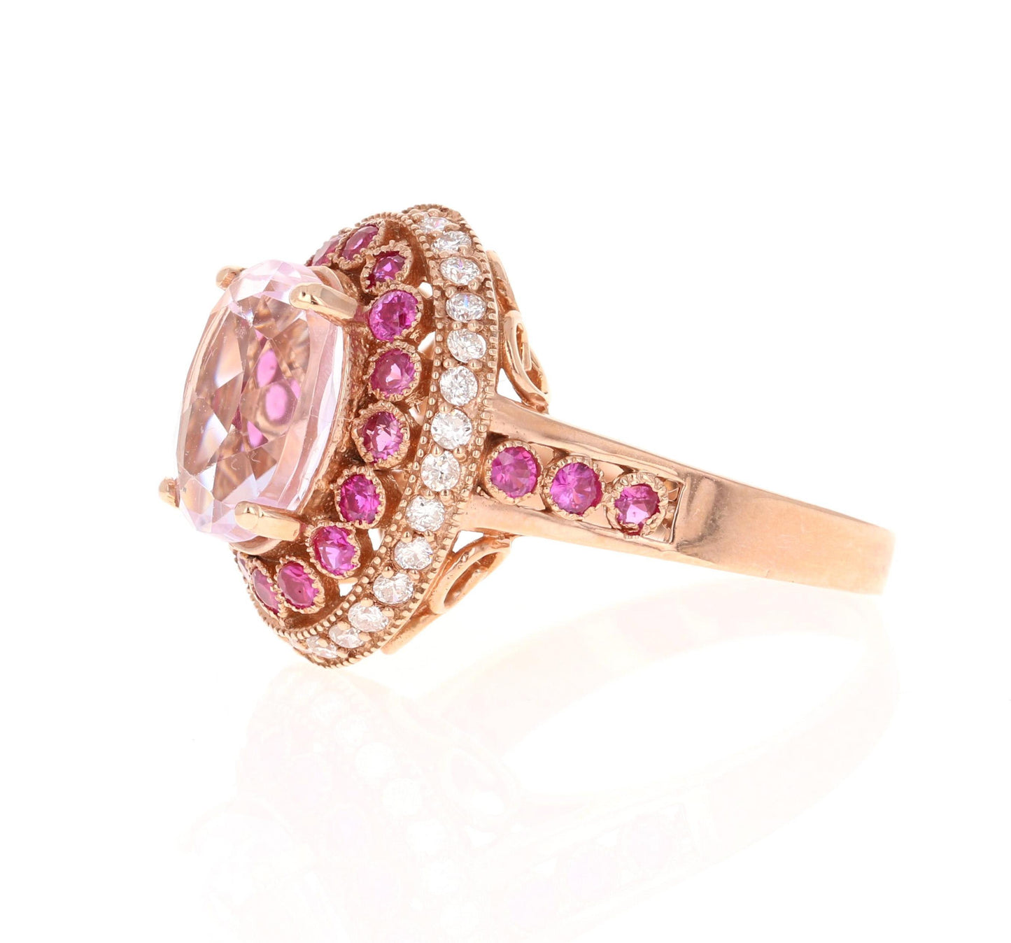 5.92 Carat Kunzite Pink Sapphire and Diamond Rose Gold Cocktail Ring