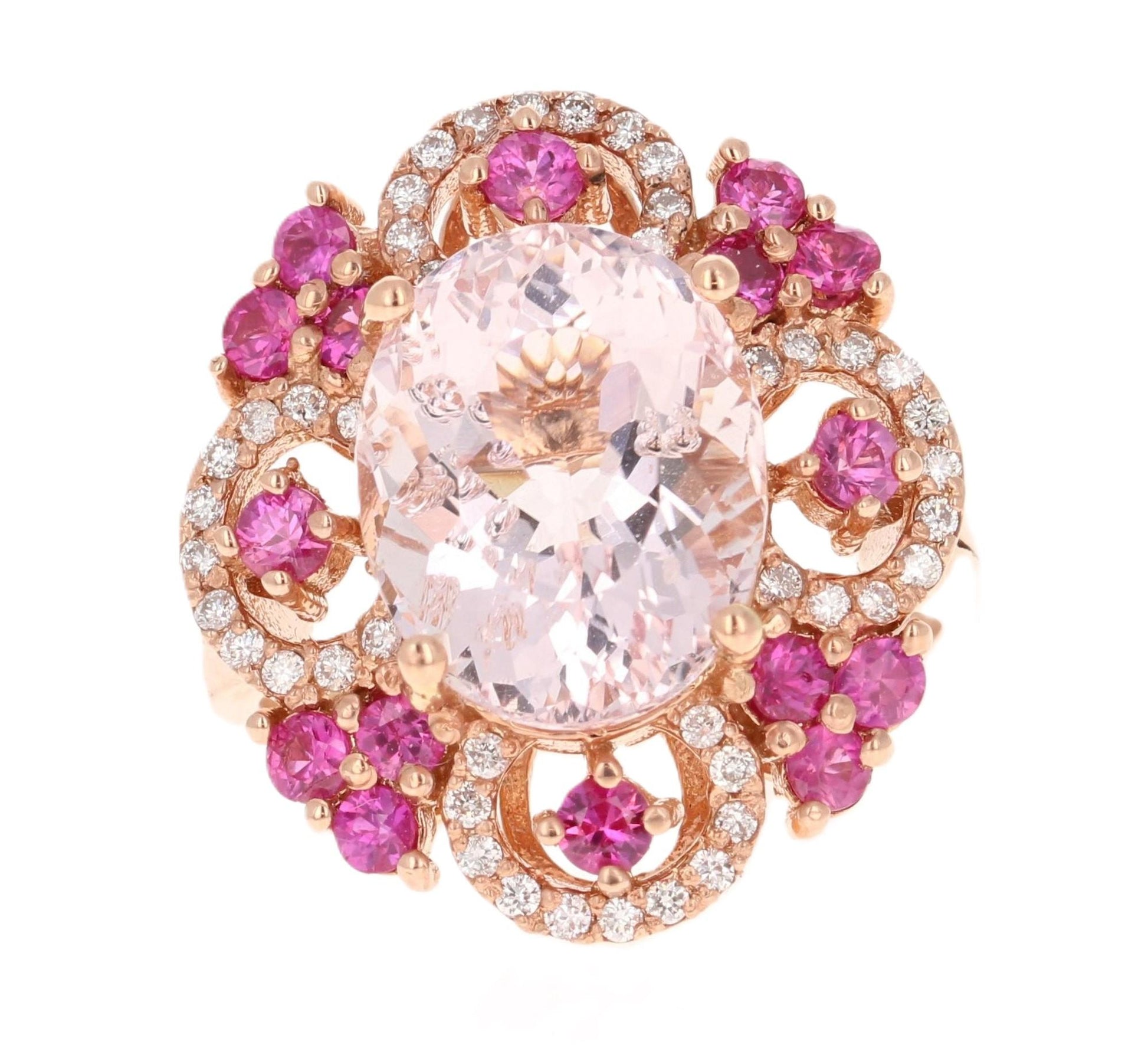 7.13 Carat Pink Morganite Sapphire Diamond Rose Gold Cocktail Ring