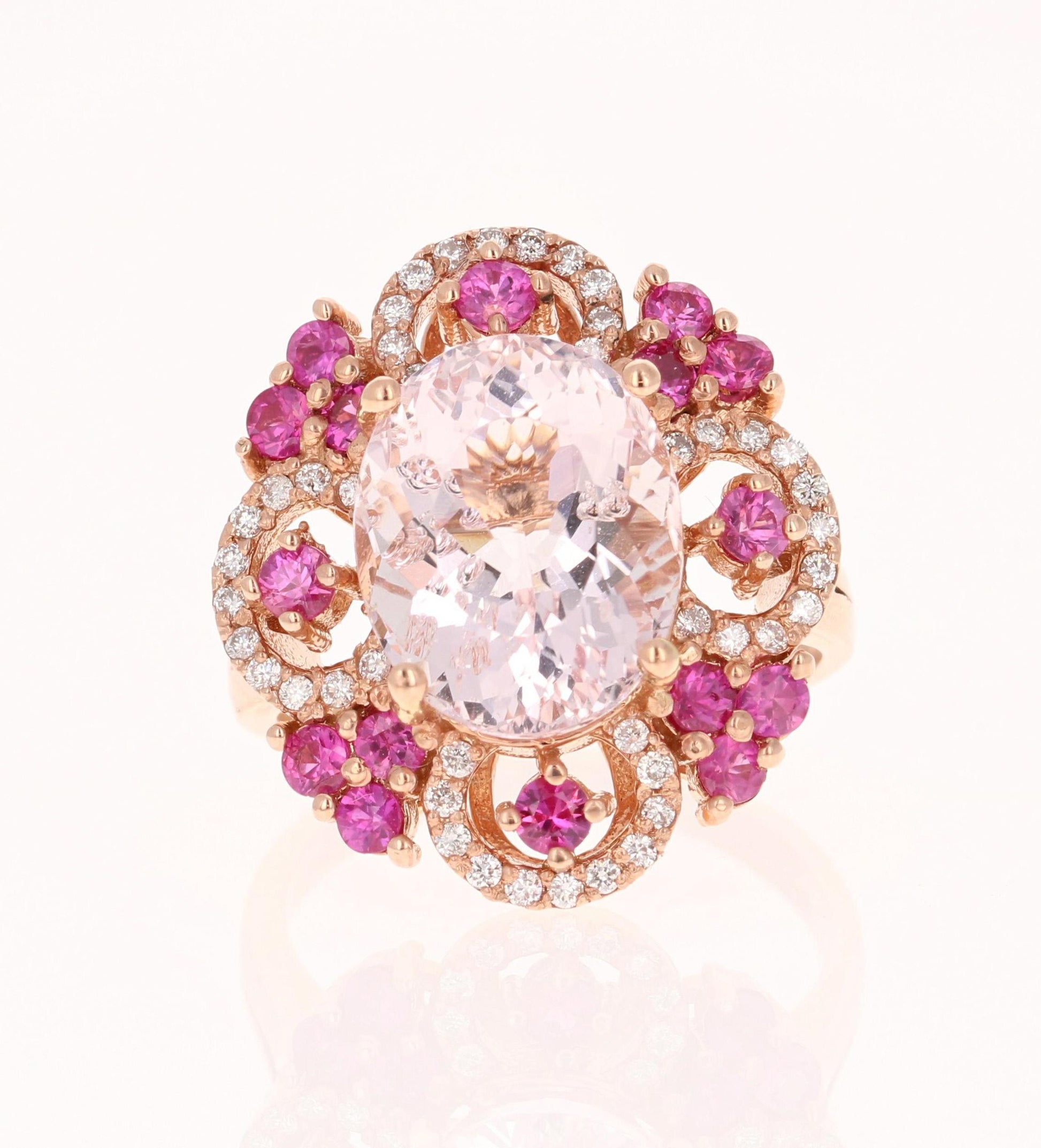 7.13 Carat Pink Morganite Sapphire Diamond Rose Gold Cocktail Ring