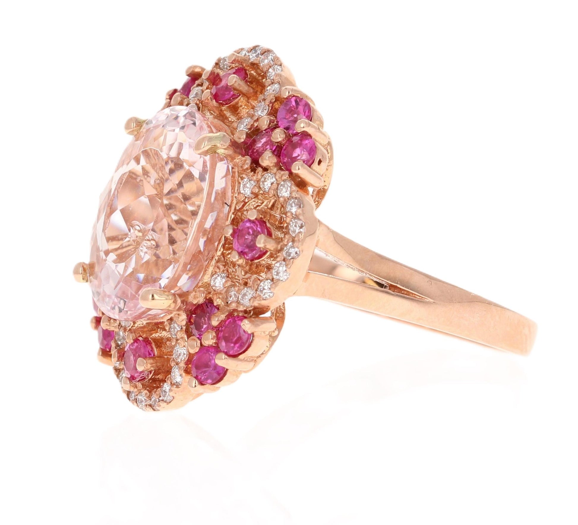 7.13 Carat Pink Morganite Sapphire Diamond Rose Gold Cocktail Ring